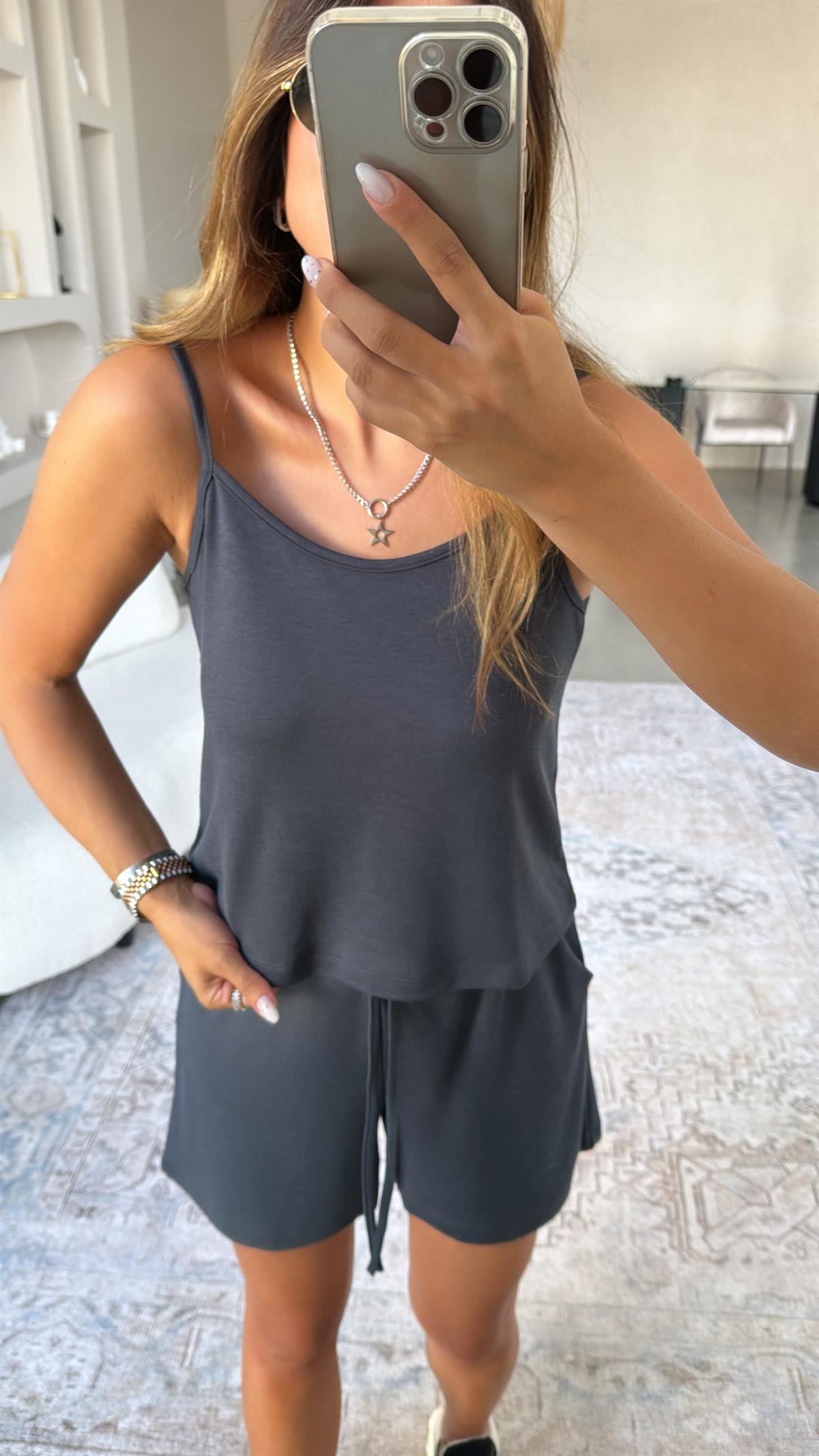 Antrasit Pike Modal Şort Bluz Takım