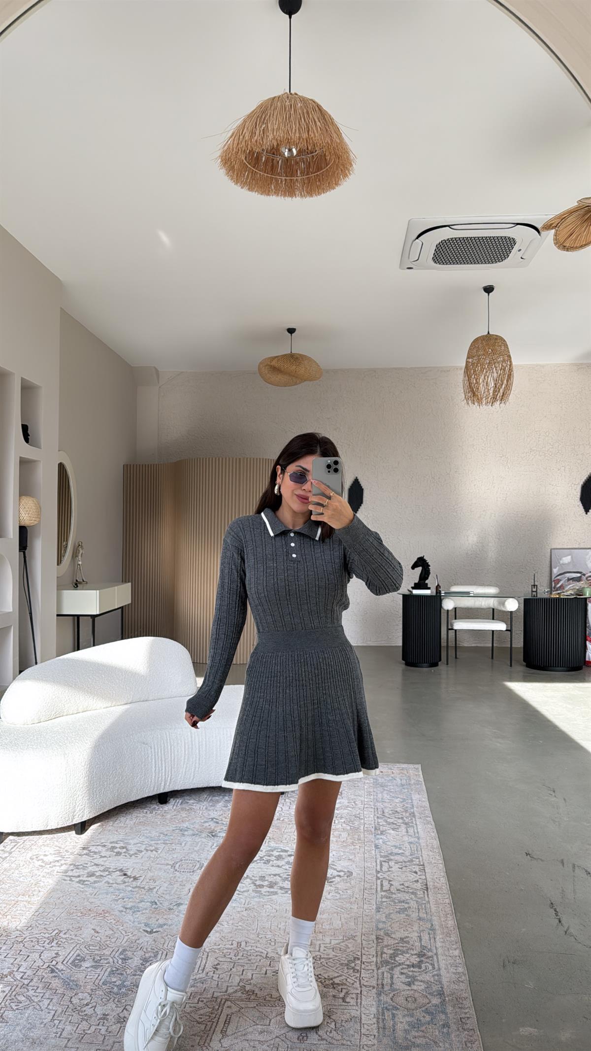 Antrasit Polo Yaka Biyeli Etekli Takım