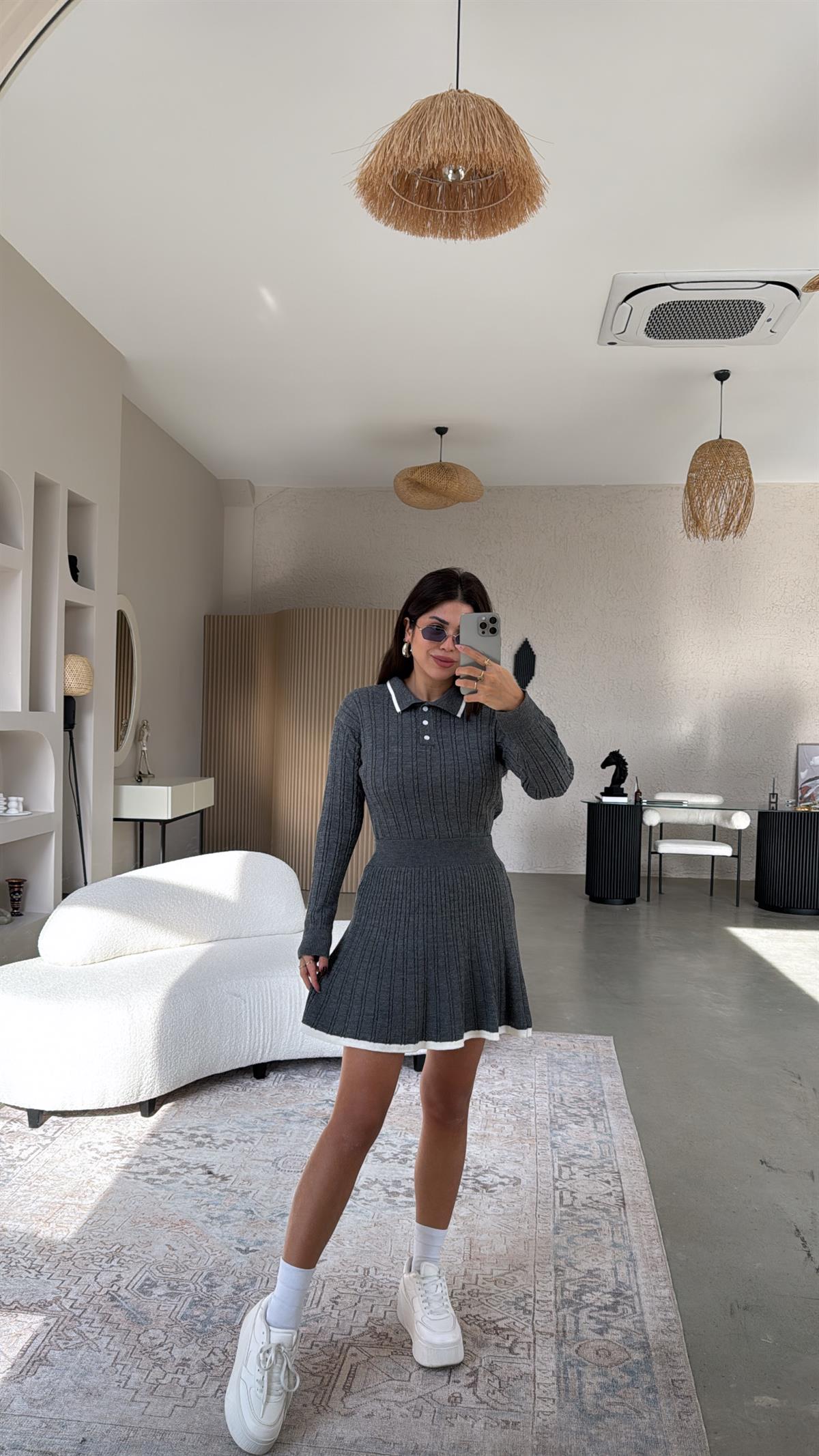 Antrasit Polo Yaka Biyeli Etekli Takım