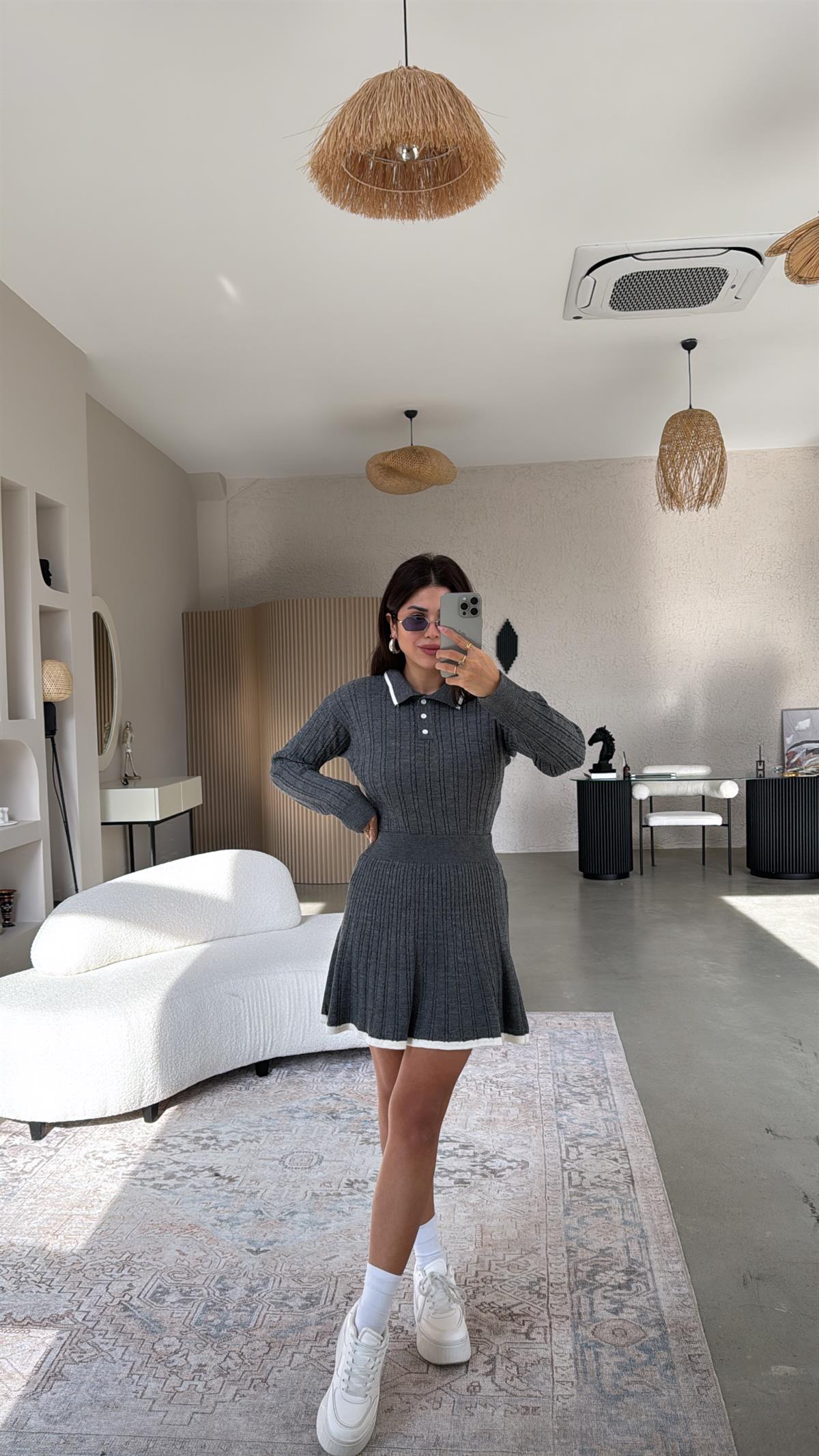 Antrasit Polo Yaka Biyeli Etekli Takım