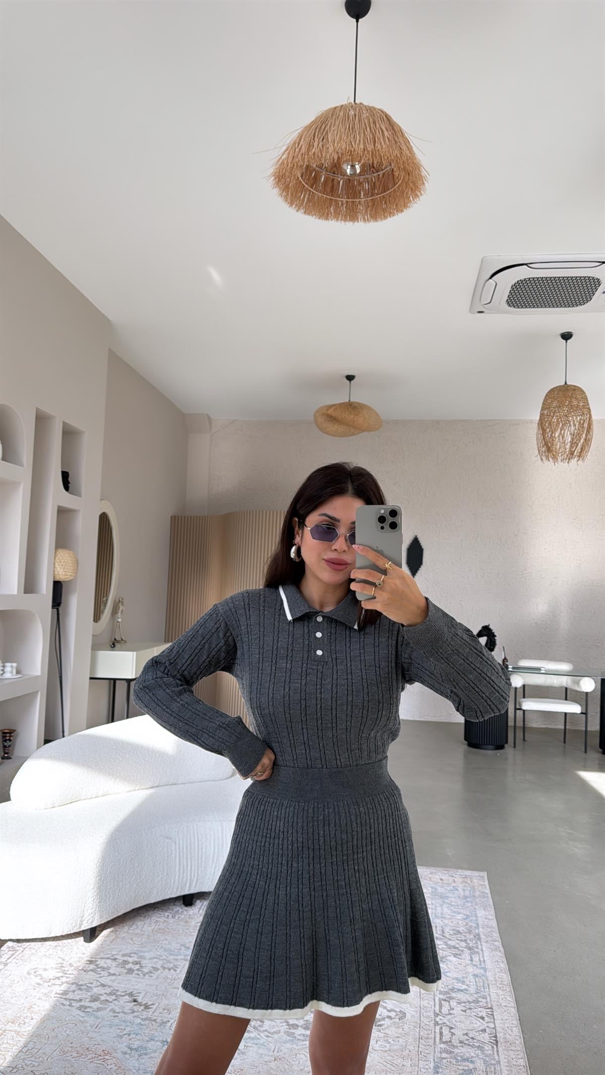 Antrasit Polo Yaka Biyeli Etekli Takım