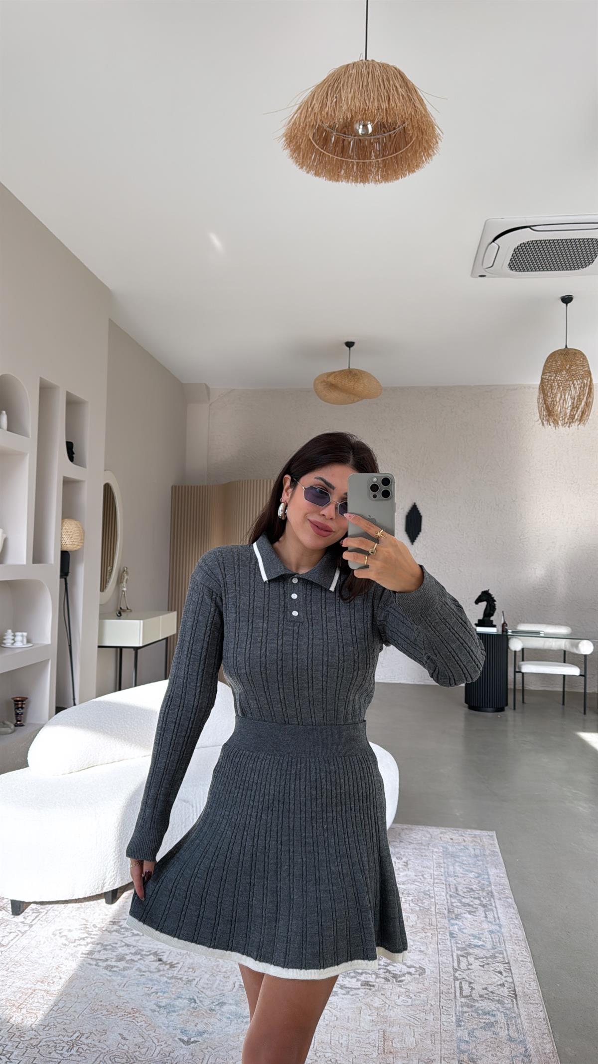 Antrasit Polo Yaka Biyeli Etekli Takım