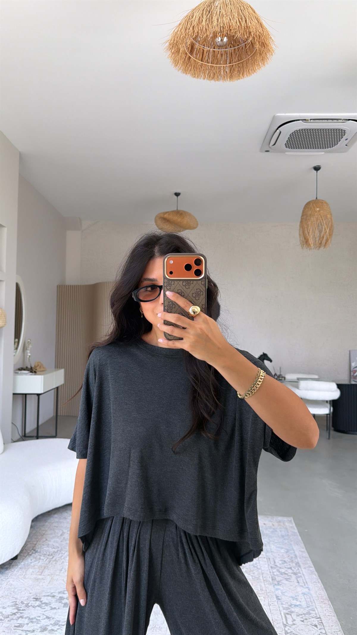Antrasit Ribana Salaş Tshirt Şalvar Takım