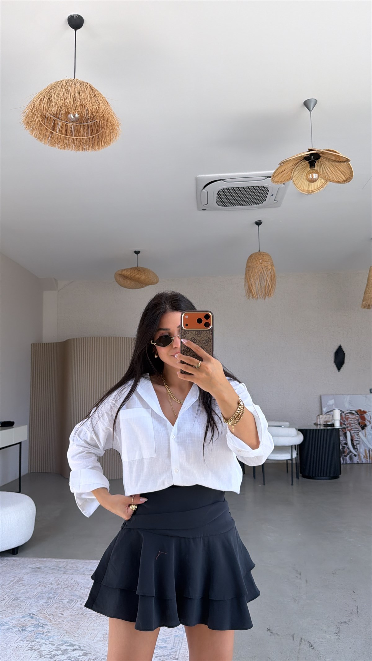 Antrasit Tensel Çift Kat Premium Şort Etek