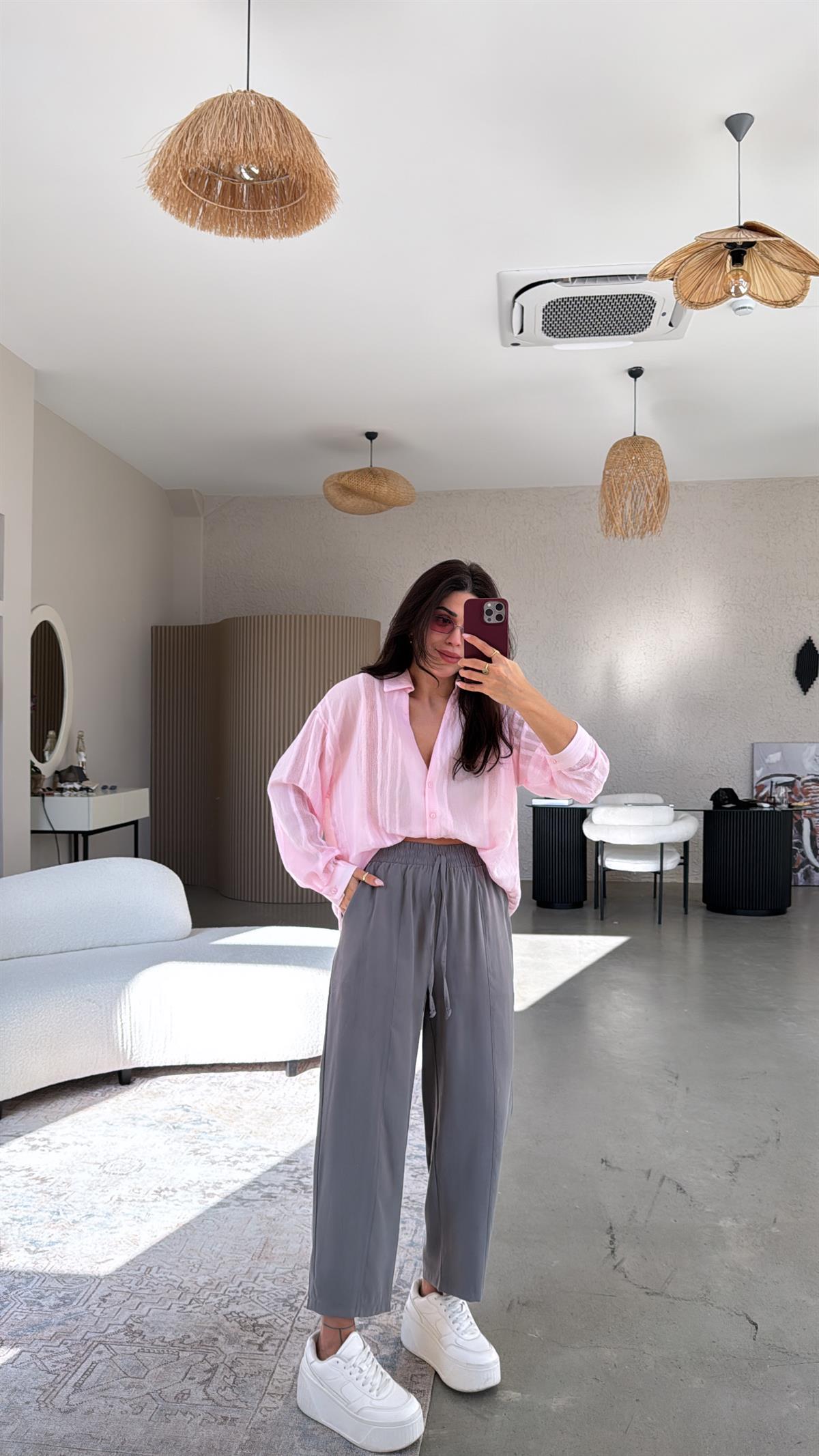 Antrasit Tensel Çımalı Pantolon