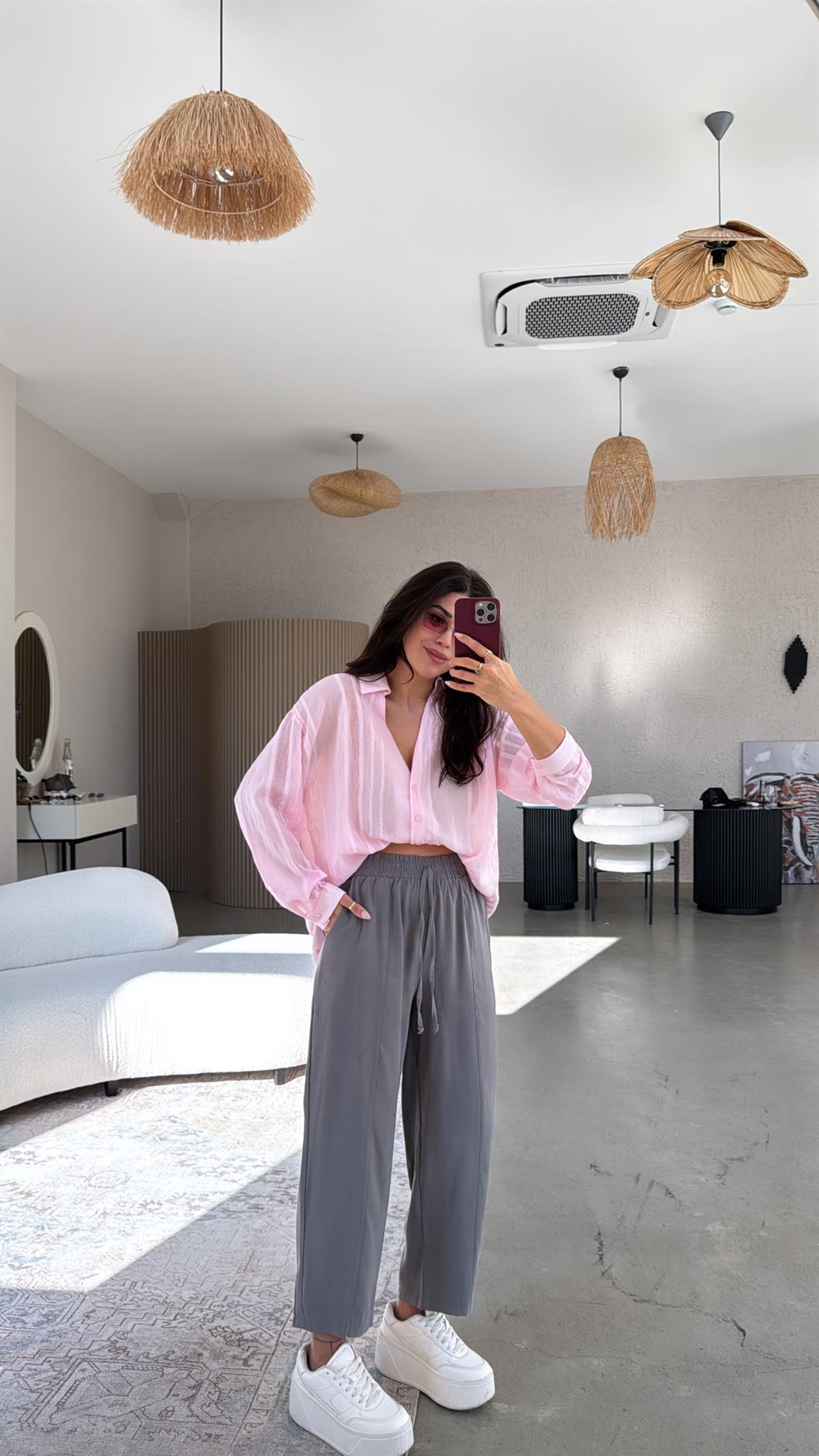 Antrasit Tensel Çımalı Pantolon