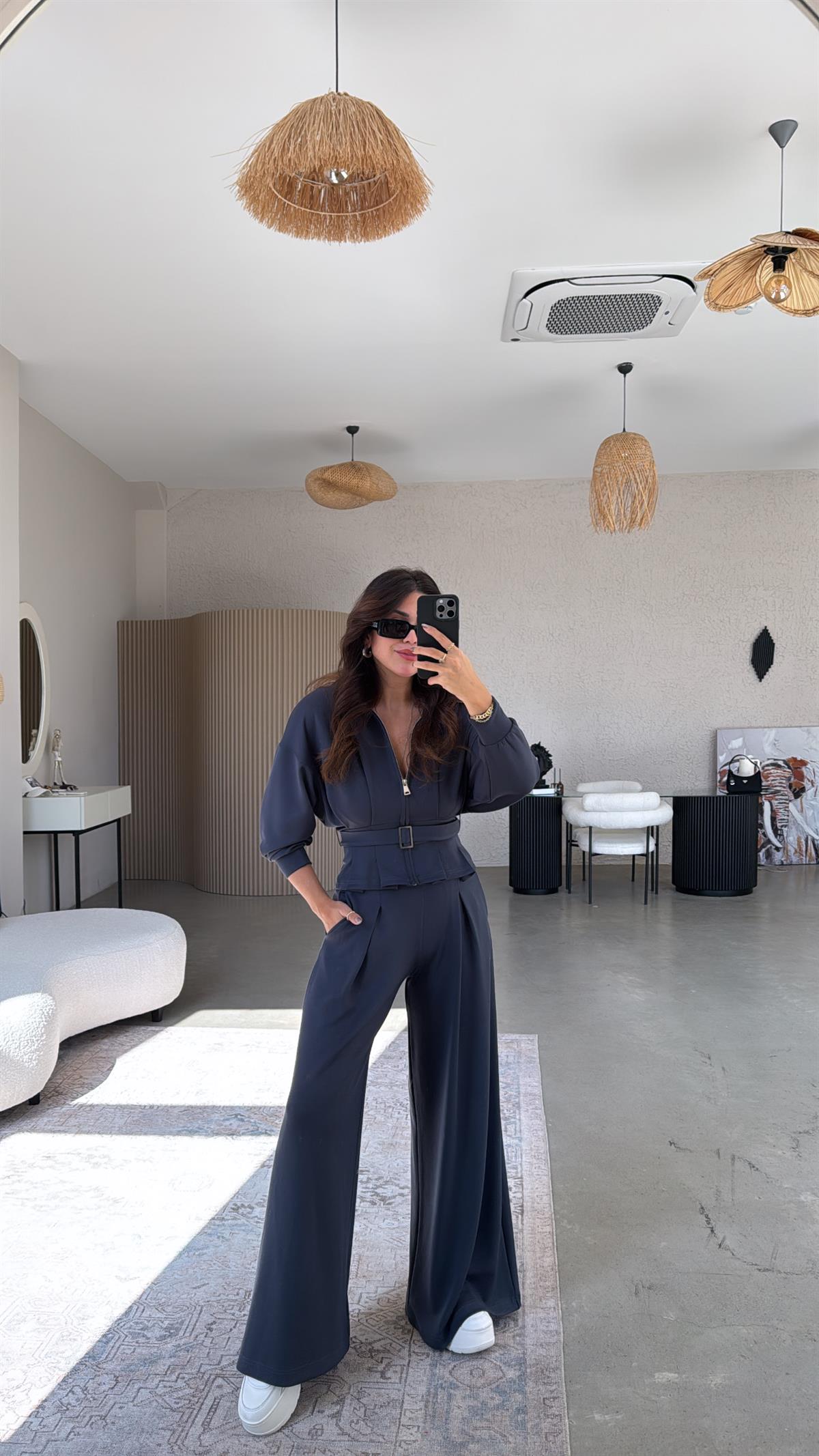 Antrasit Tokalı Ceketli Pantolon Takım