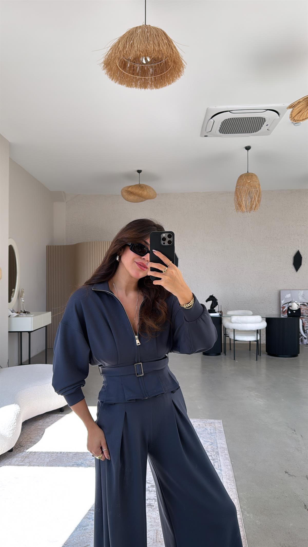 Antrasit Tokalı Ceketli Pantolon Takım