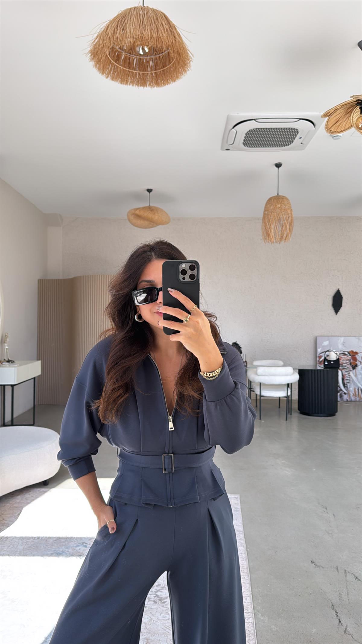 Antrasit Tokalı Ceketli Pantolon Takım