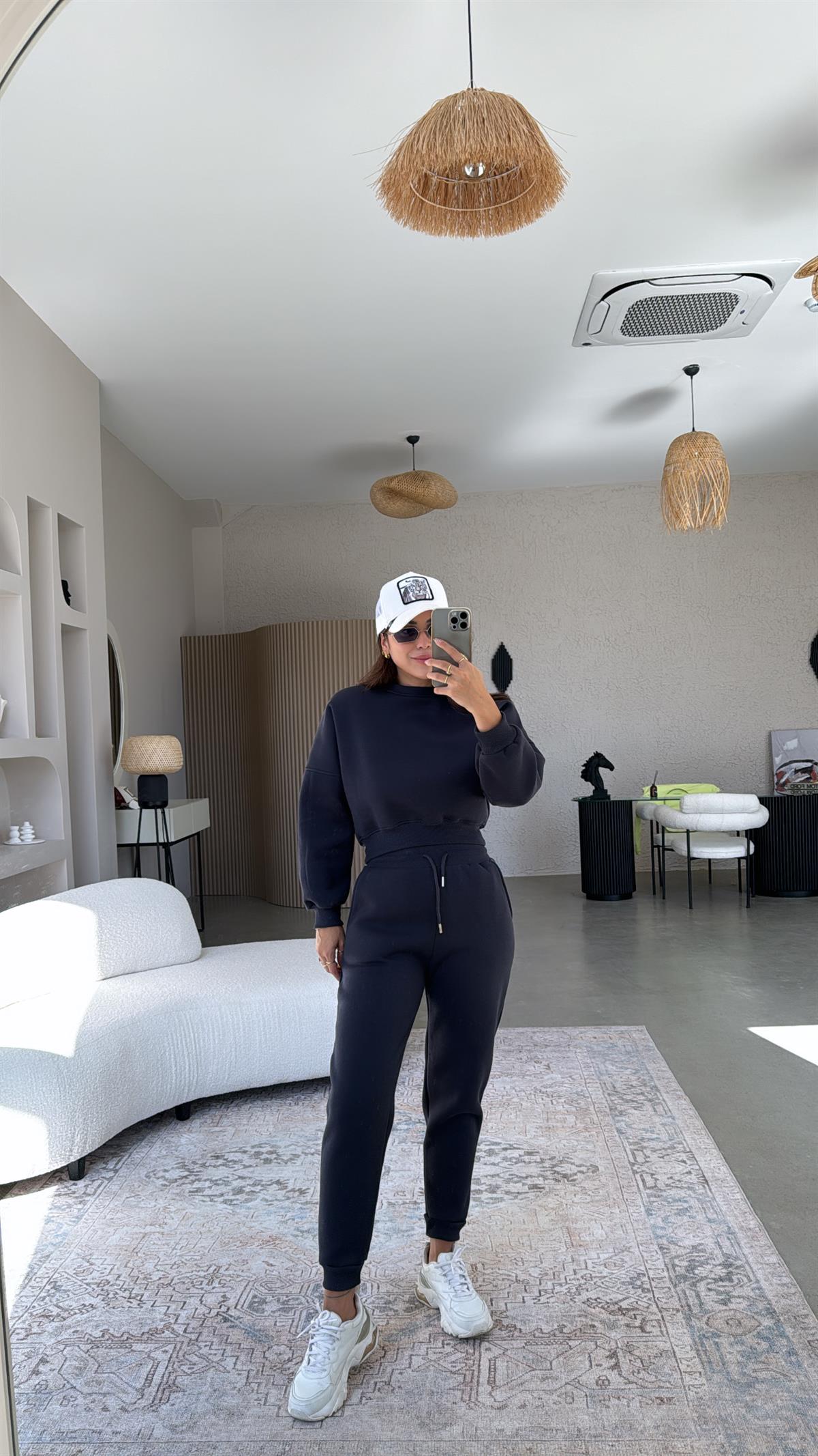 Antrasit Üç İplik Şardonlu Eşofman Takımı