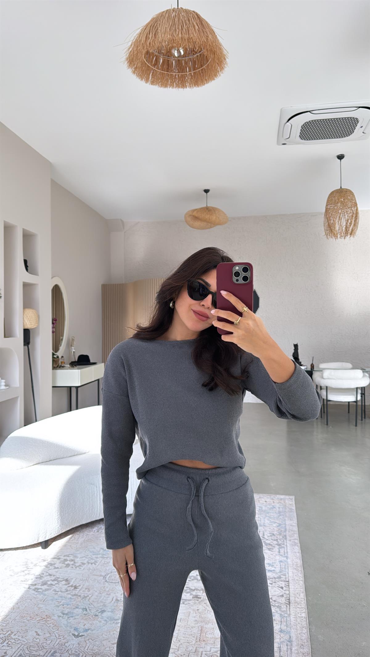 Antrasit Uzun Kollu Fitilli Takım