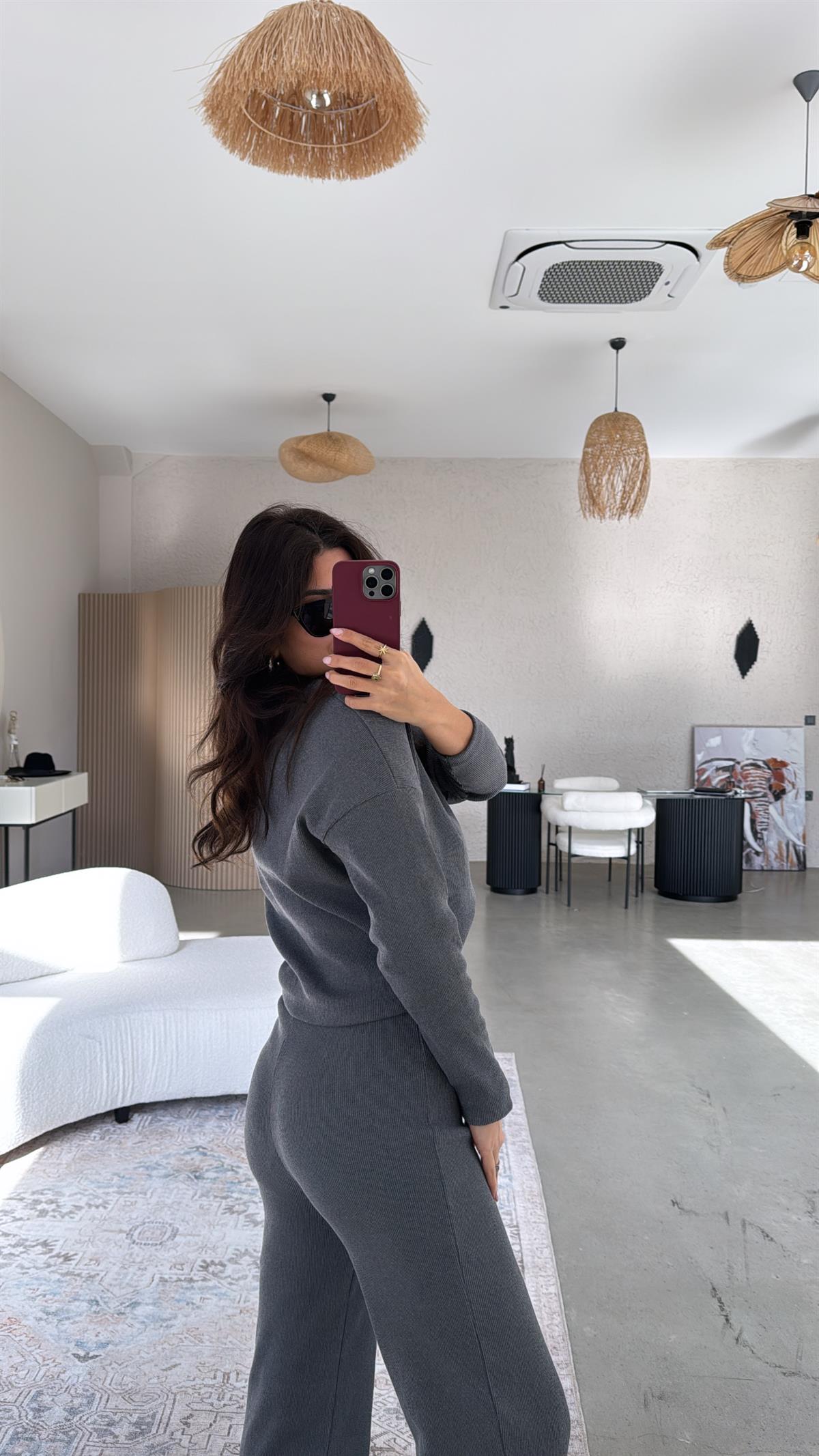 Antrasit Uzun Kollu Fitilli Takım