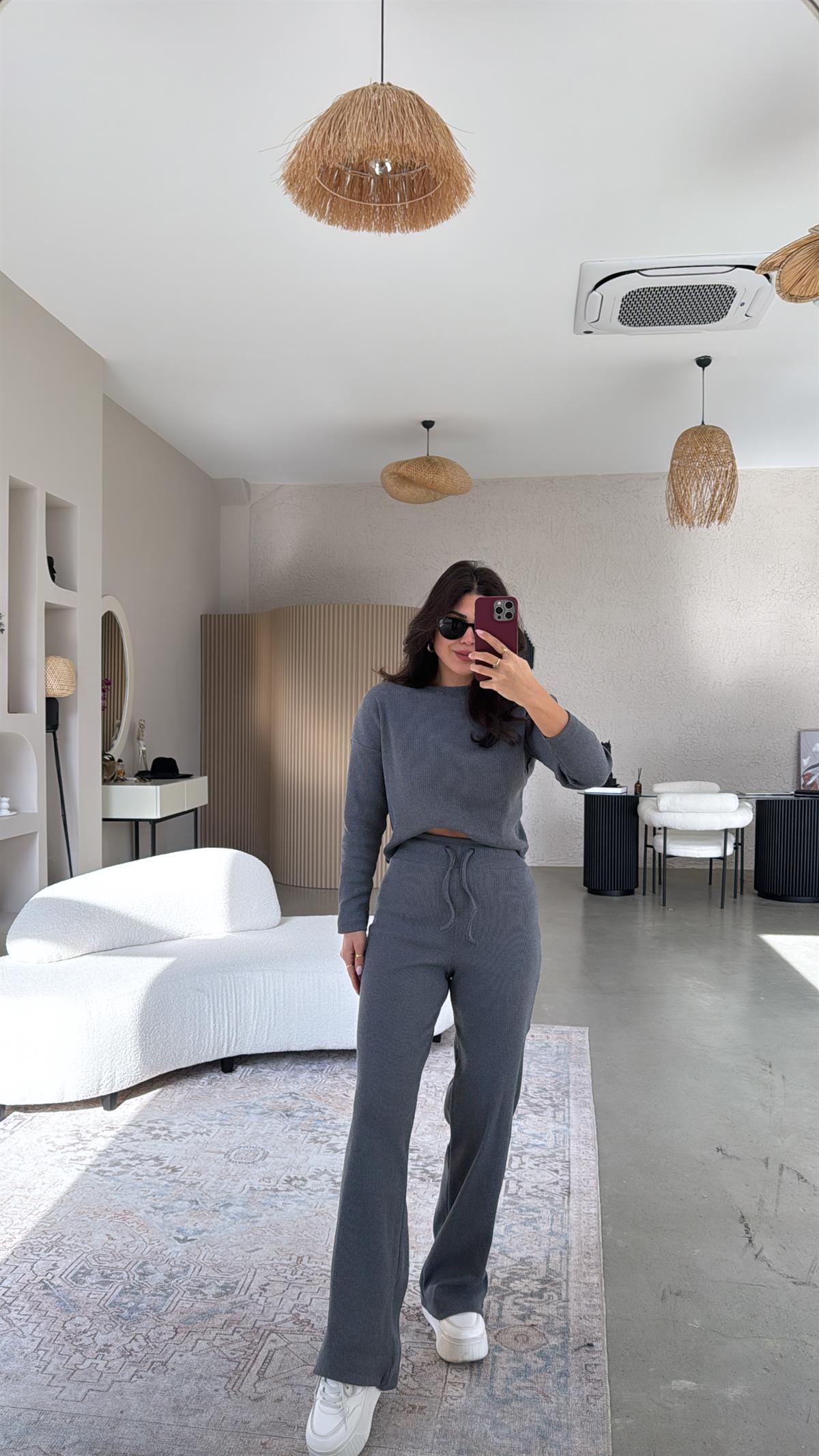 Antrasit Uzun Kollu Fitilli Takım