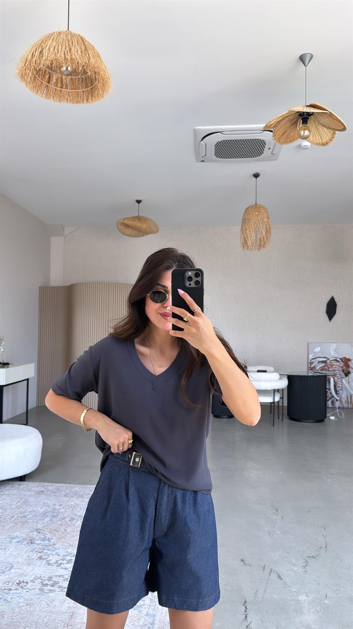 Antrasit V Yaka Salaş Bluz