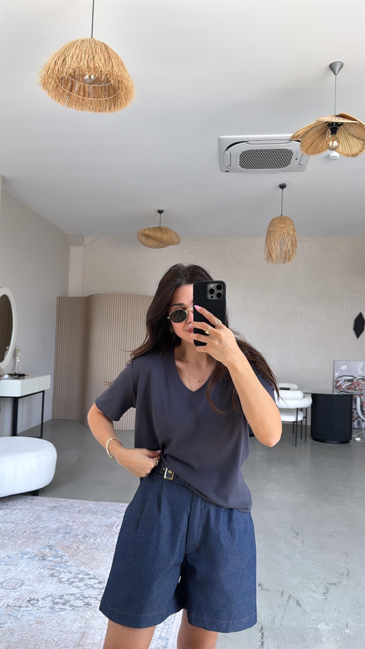 Antrasit V Yaka Salaş Bluz