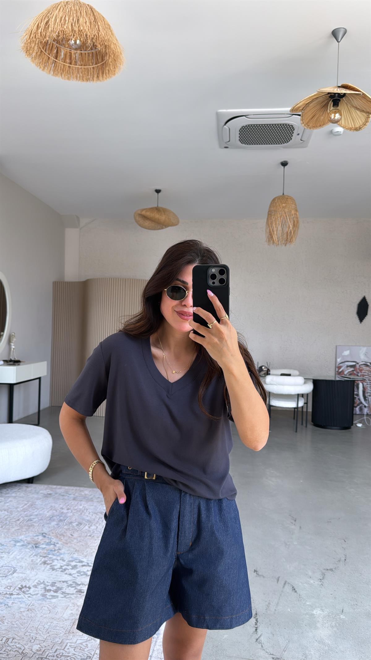 Antrasit V Yaka Salaş Bluz