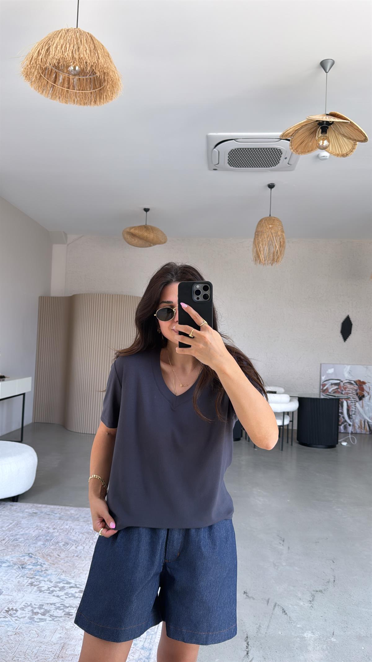 Antrasit V Yaka Salaş Bluz