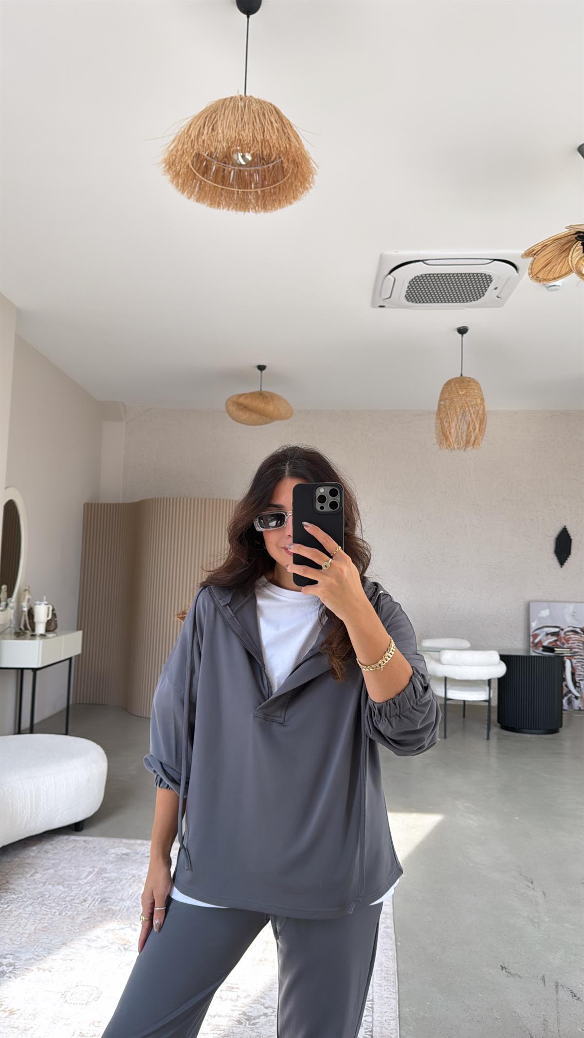 Antrasit Yarım Fermuarlı Scuba Takım