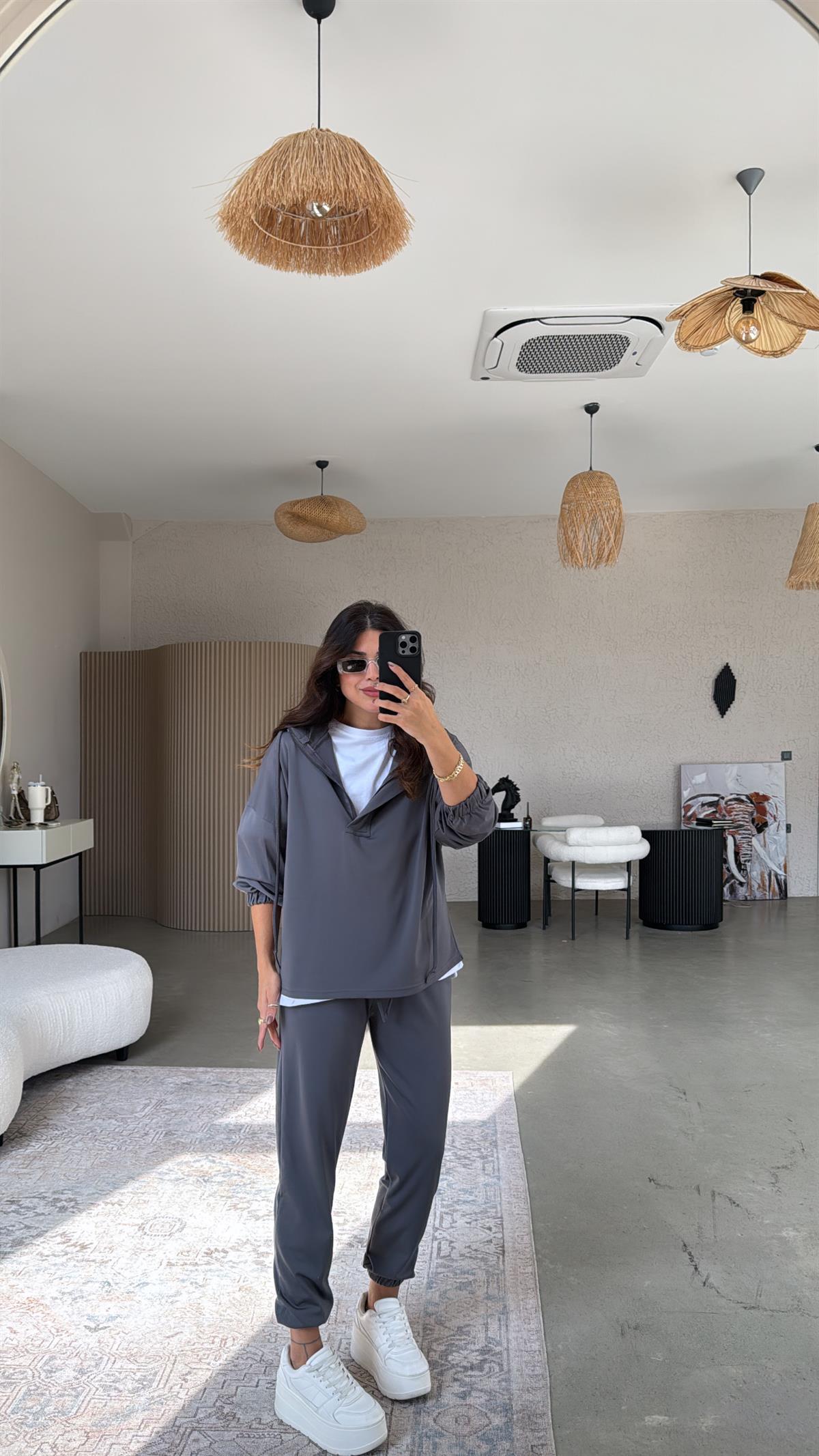 Antrasit Yarım Fermuarlı Scuba Takım