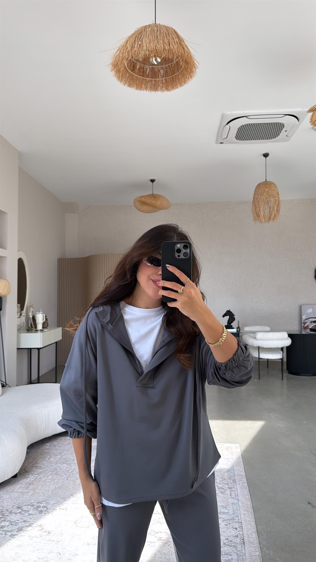 Antrasit Yarım Fermuarlı Scuba Takım