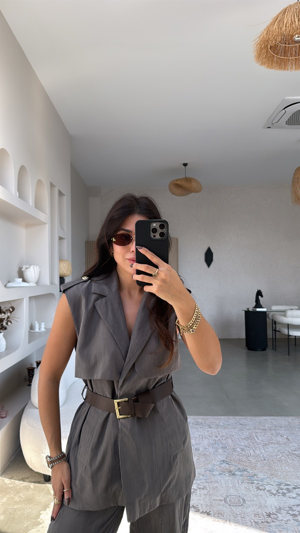 Antrasit Yelekli Kemerli Takım