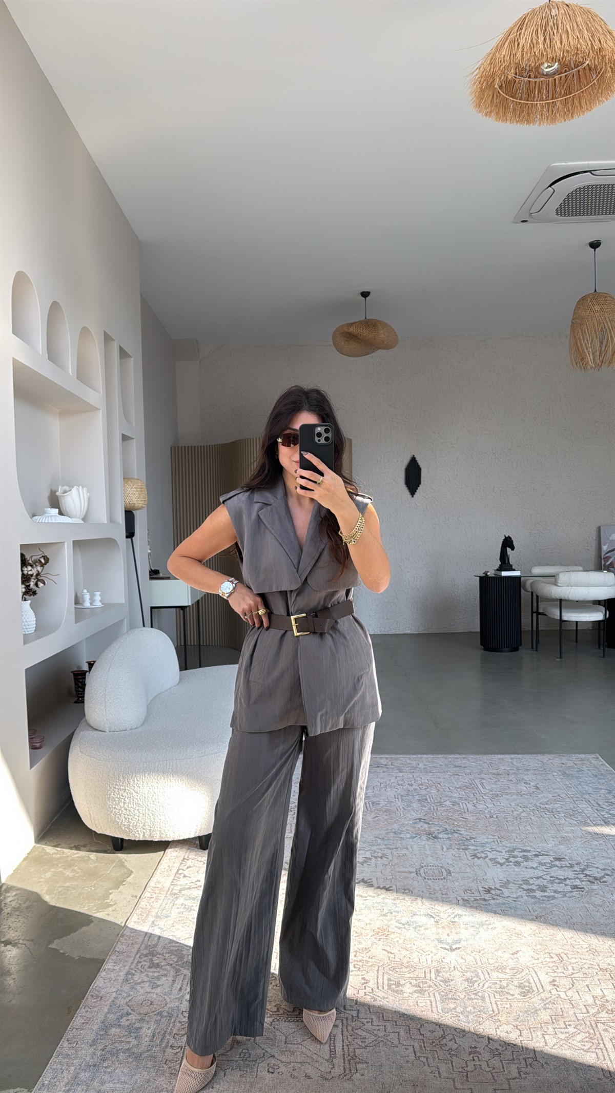 Antrasit Yelekli Kemerli Takım