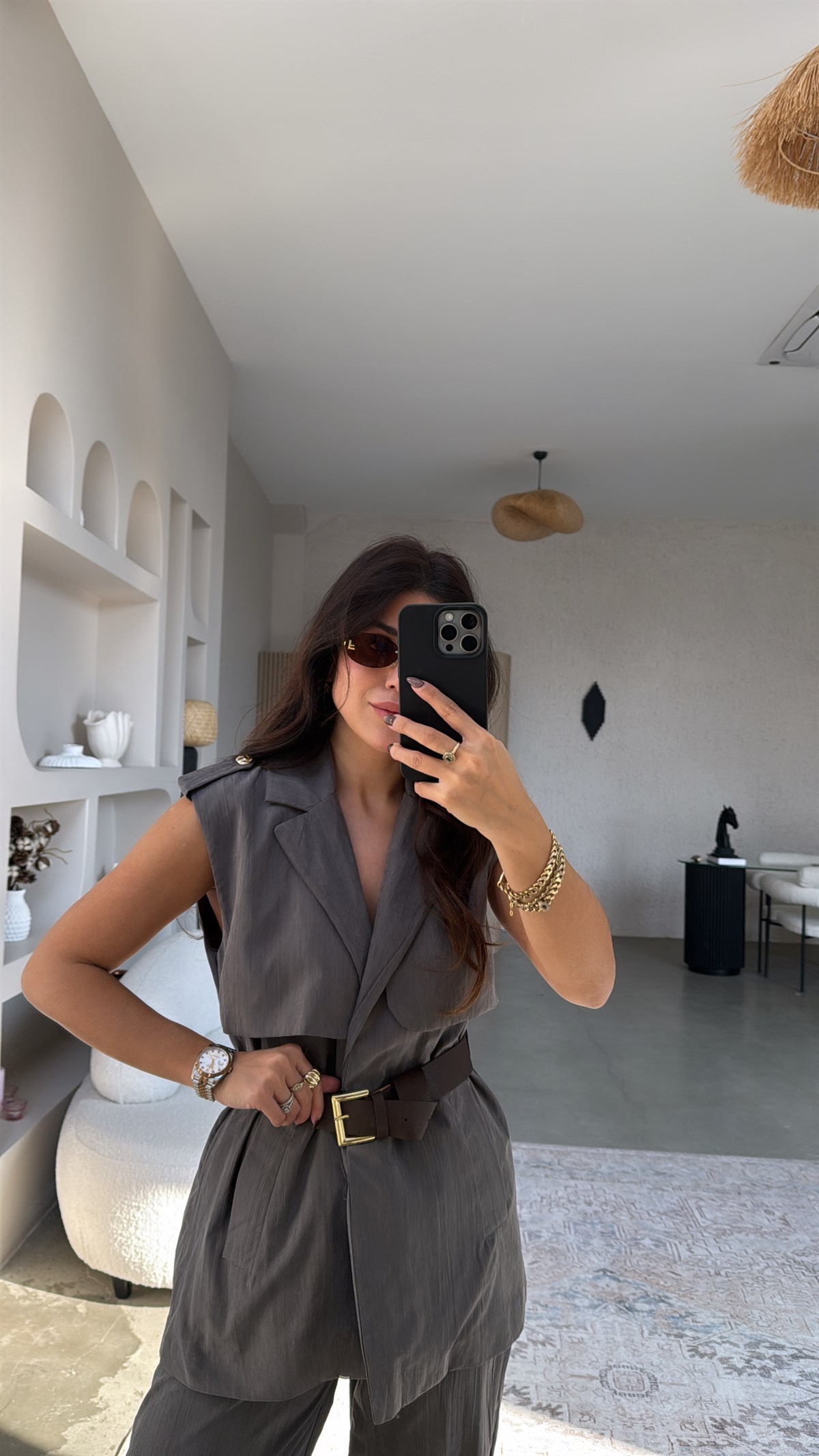 Antrasit Yelekli Kemerli Takım