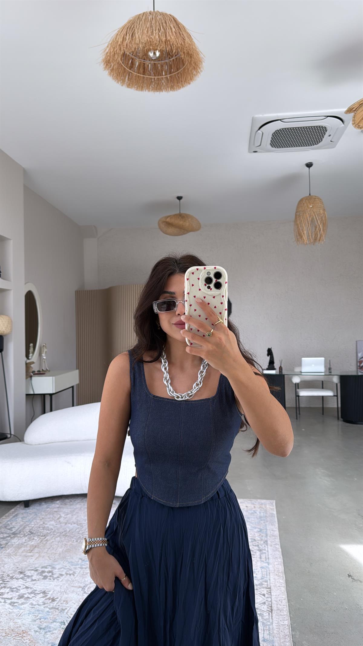 Askılı Kare Yaka Jean Büstiyer