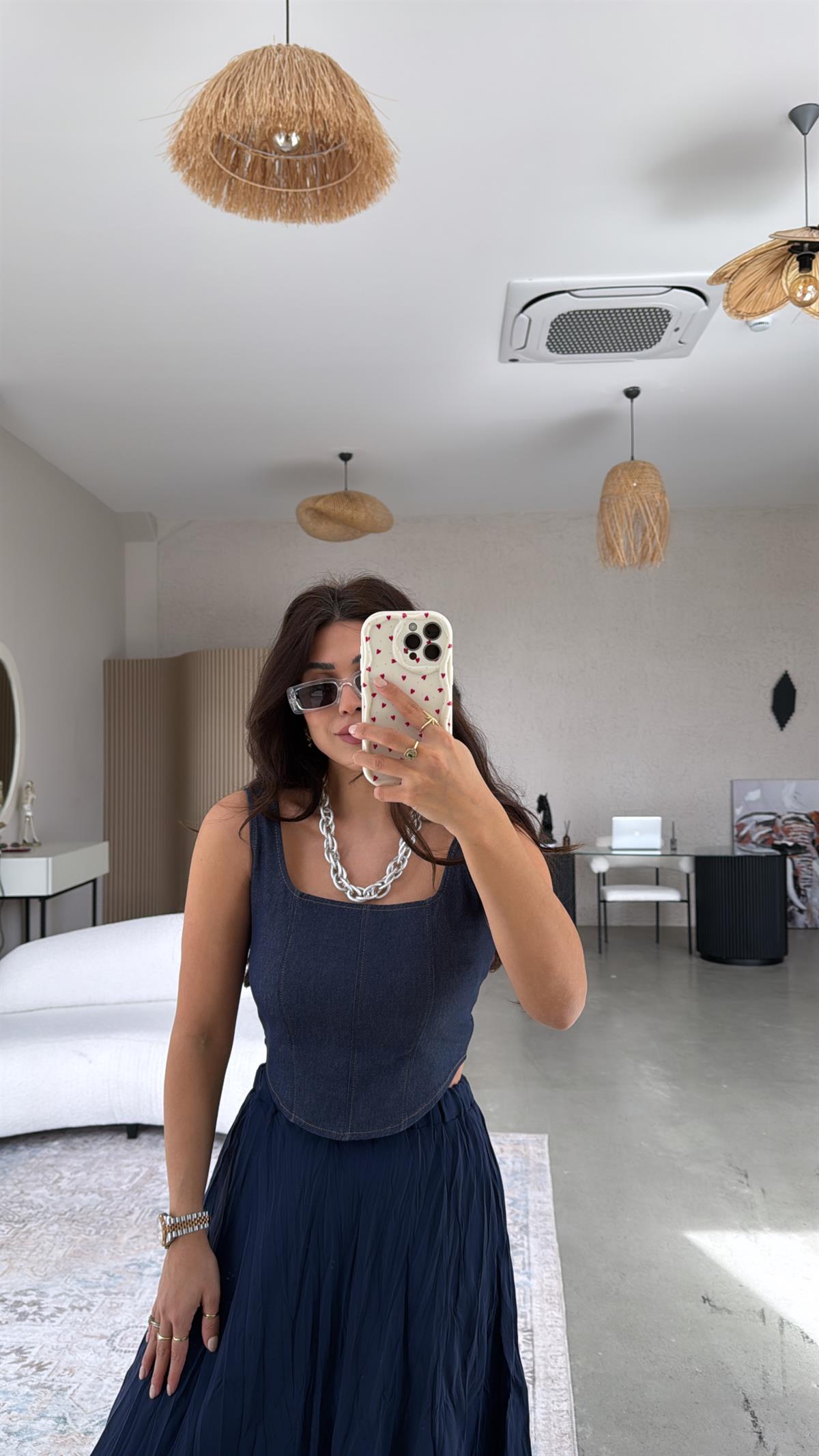 Askılı Kare Yaka Jean Büstiyer