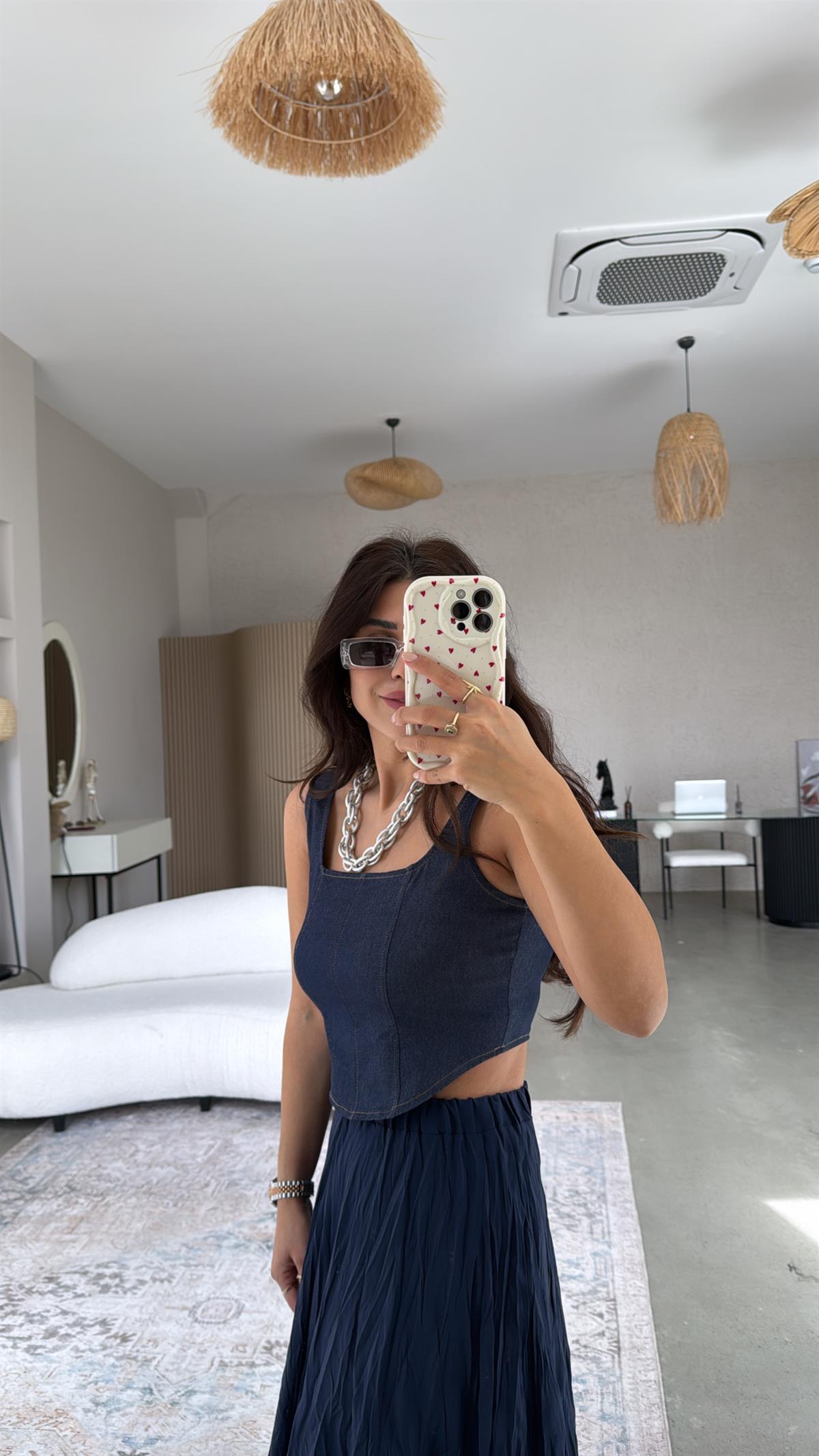 Askılı Kare Yaka Jean Büstiyer