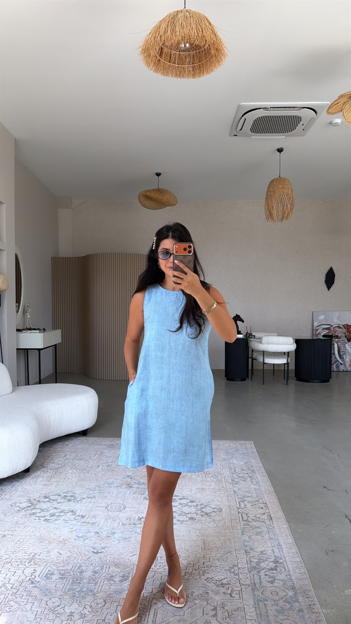 Bebe Mavi Basic Yıkamalı Kumaşlı Elbise