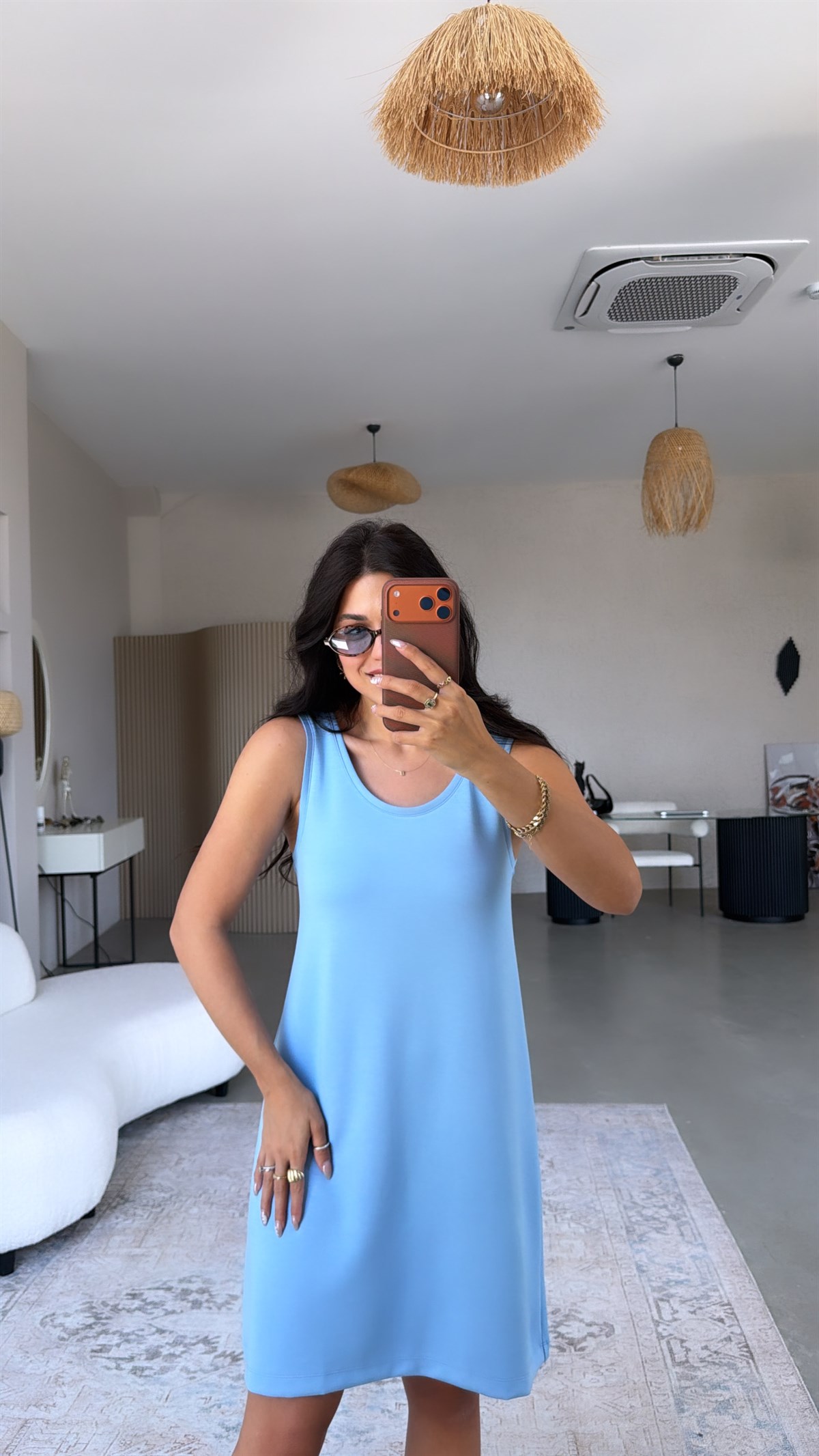 Bebe Mavi Kalın Askılı Basic Modal Elbise