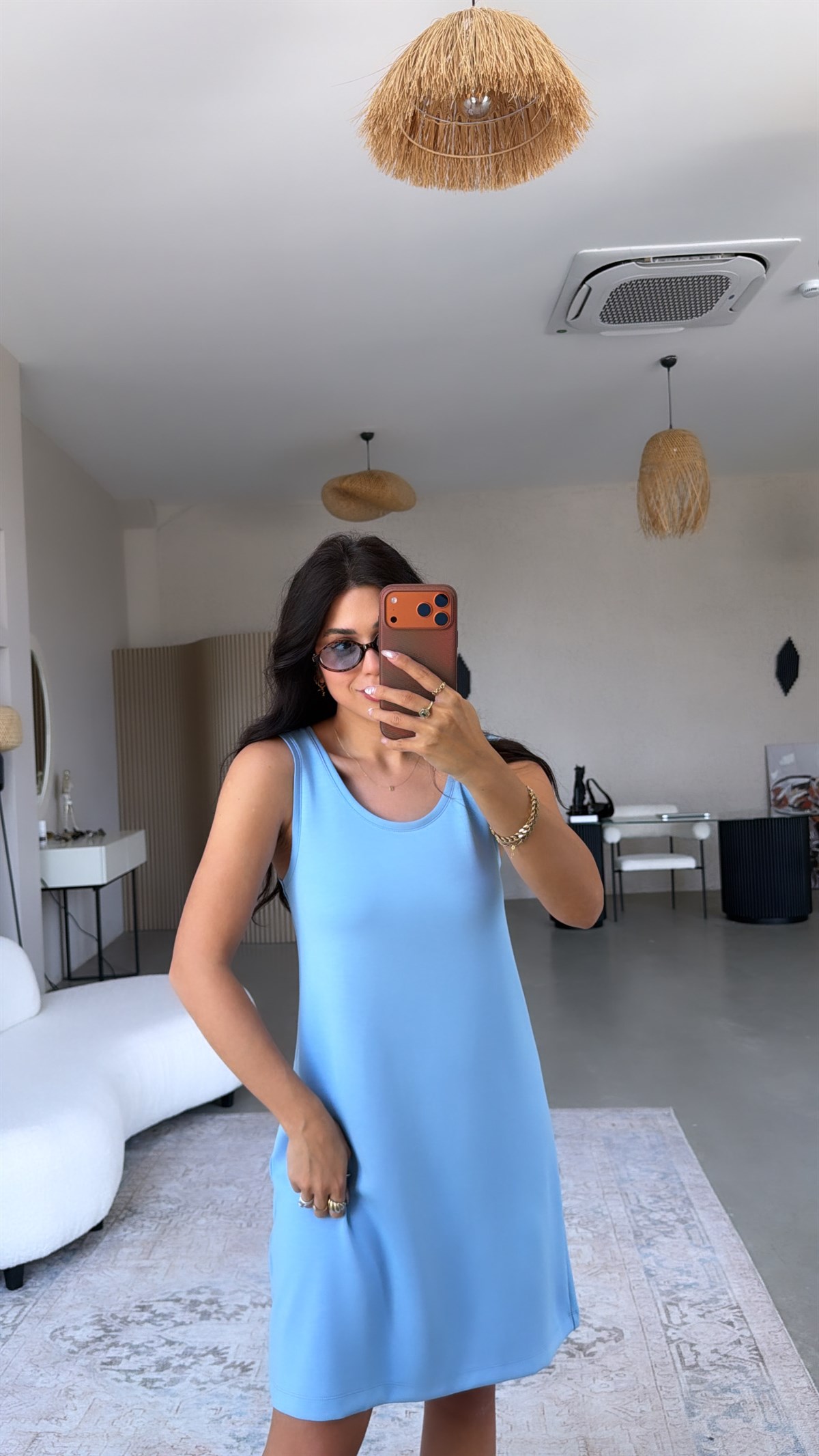 Bebe Mavi Kalın Askılı Basic Modal Elbise