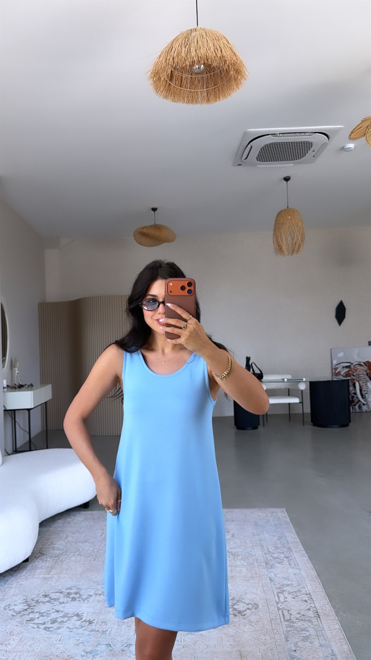 Bebe Mavi Kalın Askılı Basic Modal Elbise