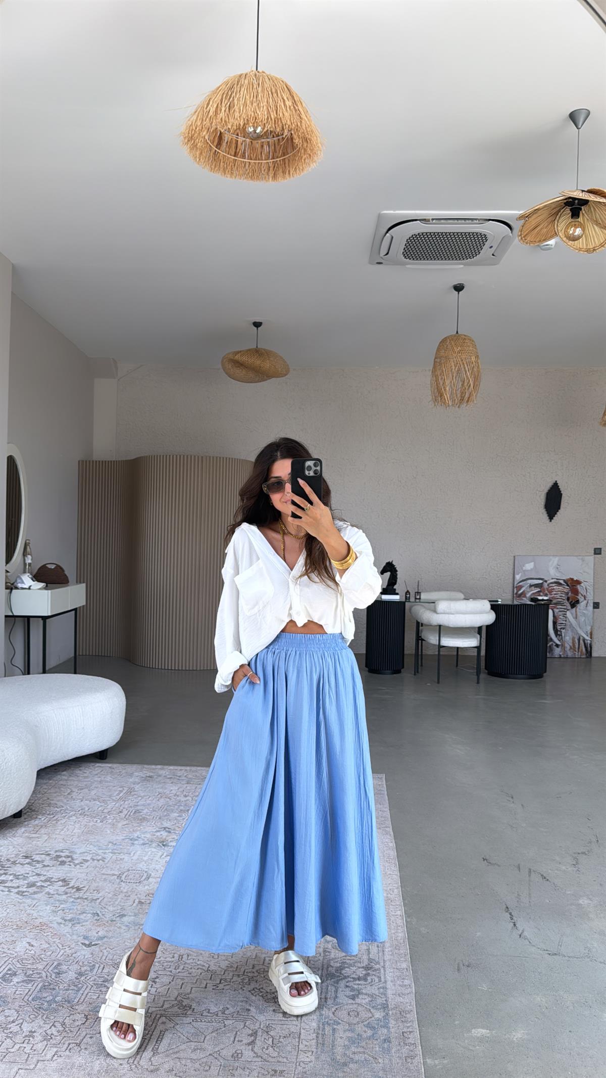 Bebe Mavi Midi Çilek Etek
