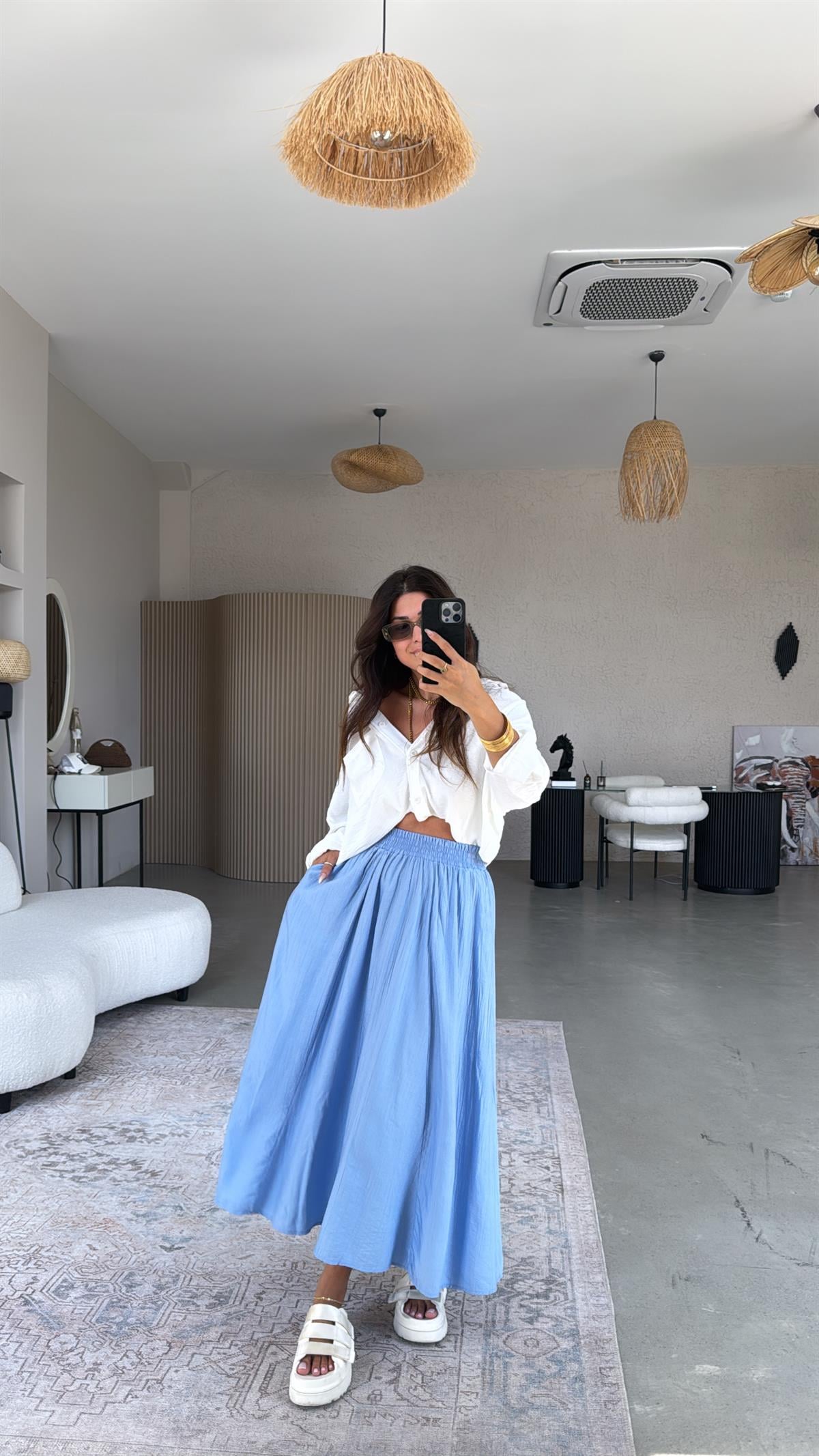 Bebe Mavi Midi Çilek Etek