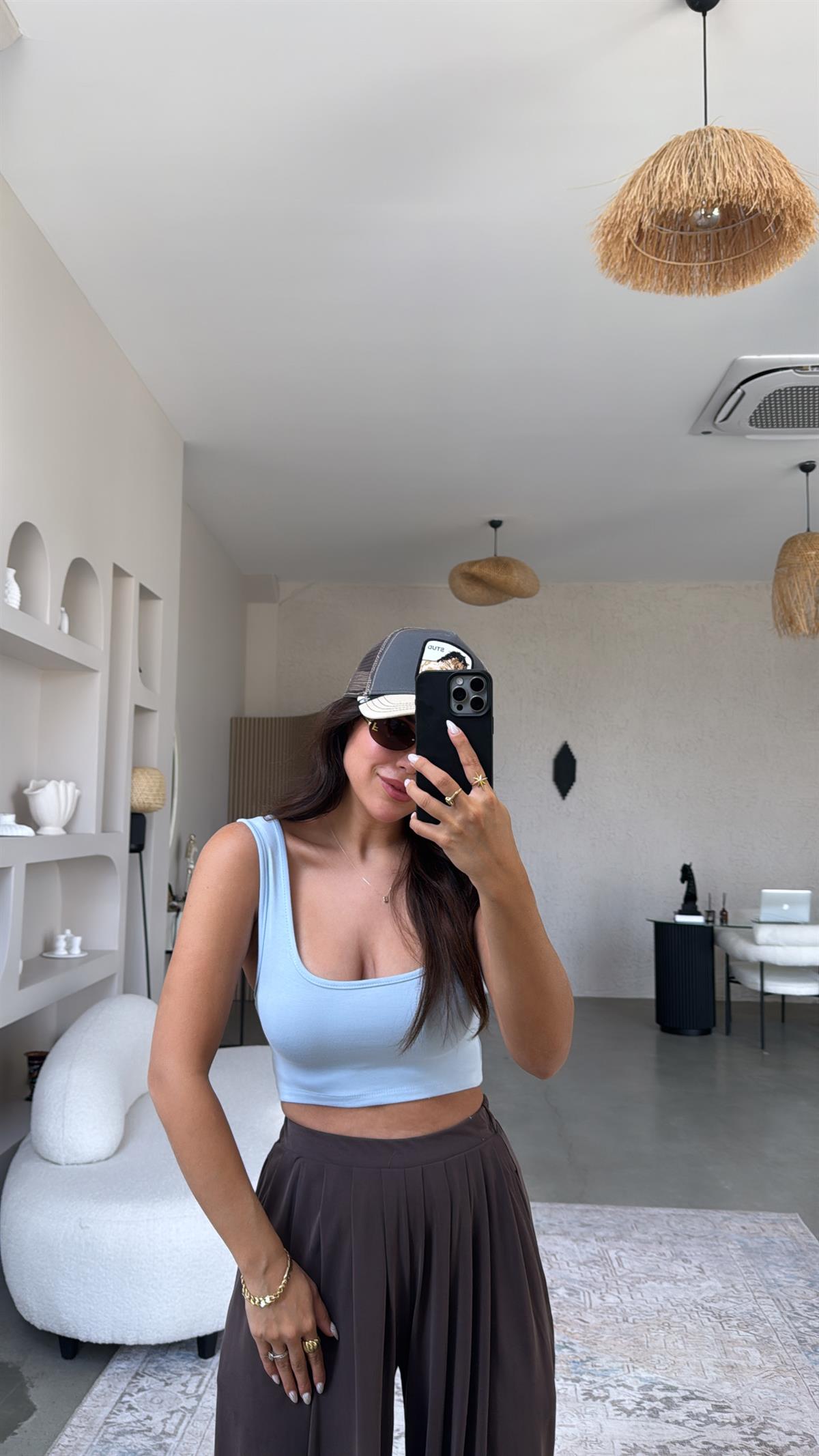 Bebe Mavi Oys Kalın Askı Crop Atlet