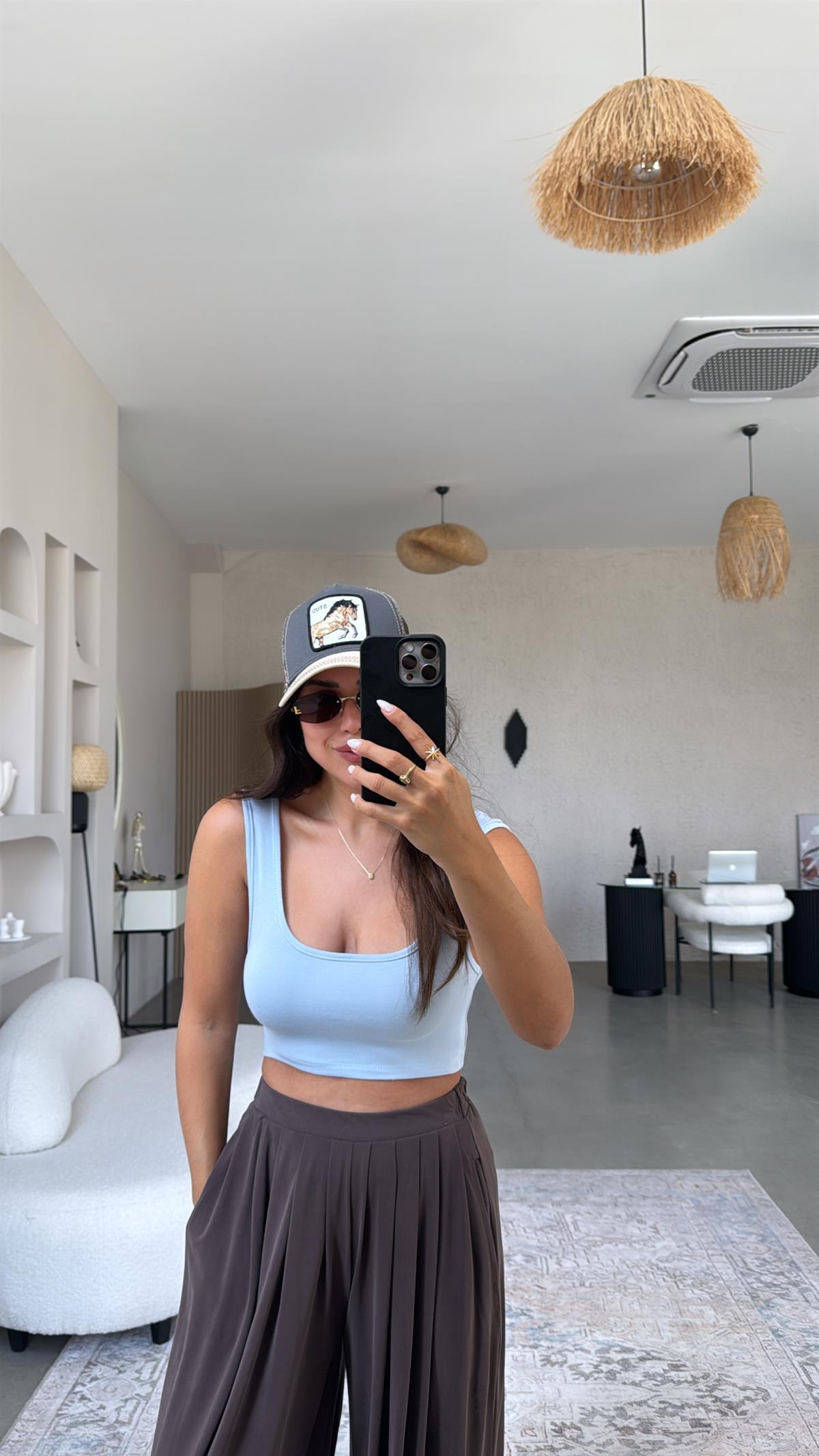 Bebe Mavi Oys Kalın Askı Crop Atlet