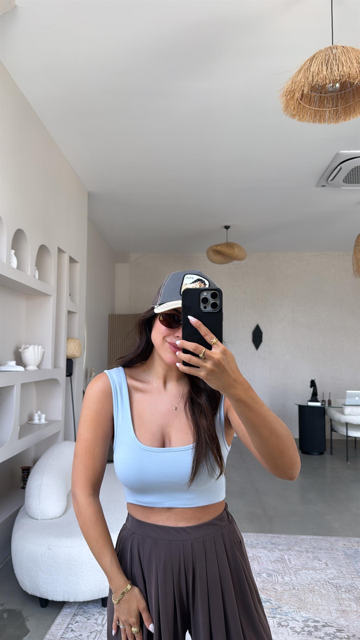 Bebe Mavi Oys Kalın Askı Crop Atlet