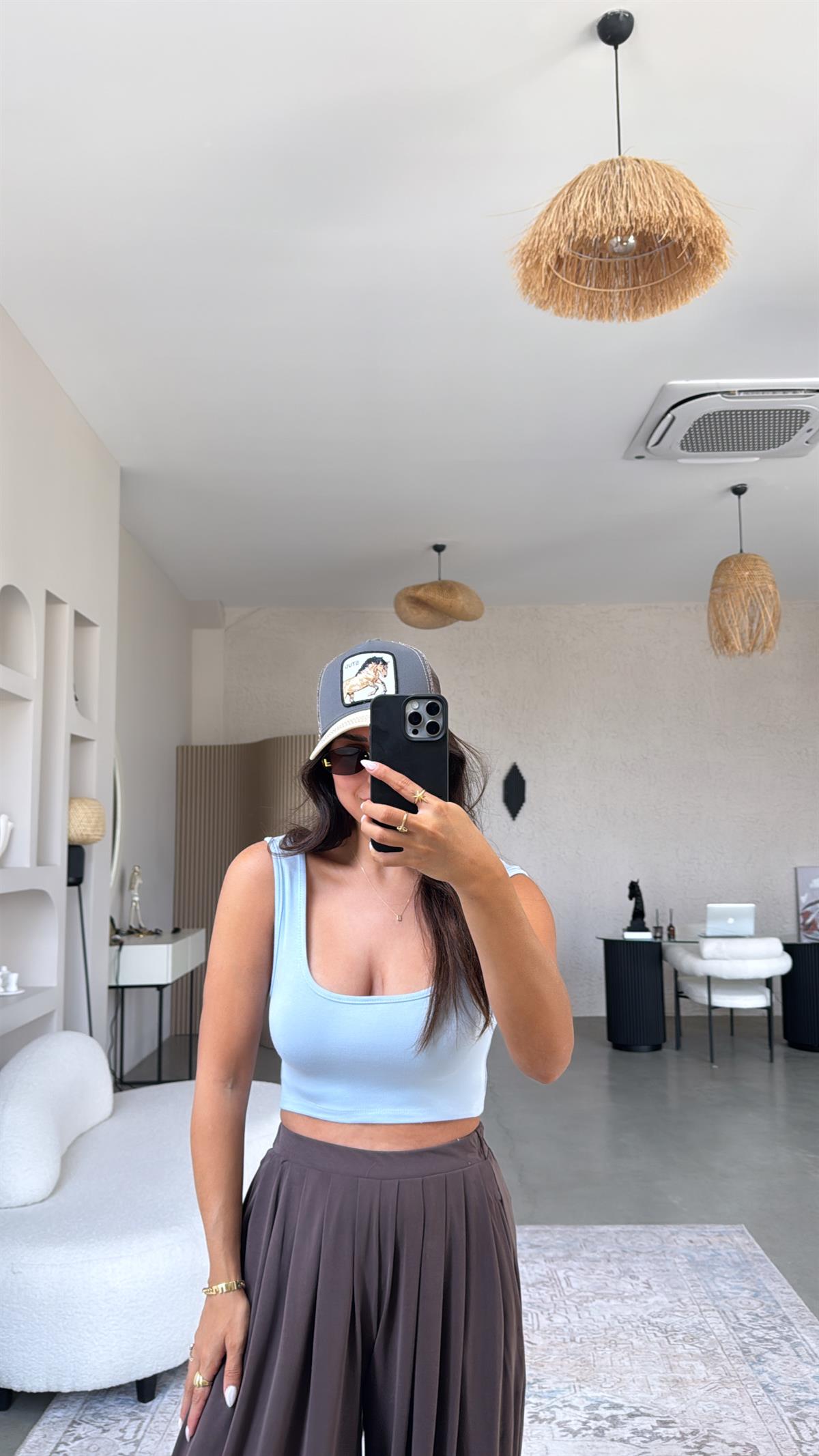 Bebe Mavi Oys Kalın Askı Crop Atlet