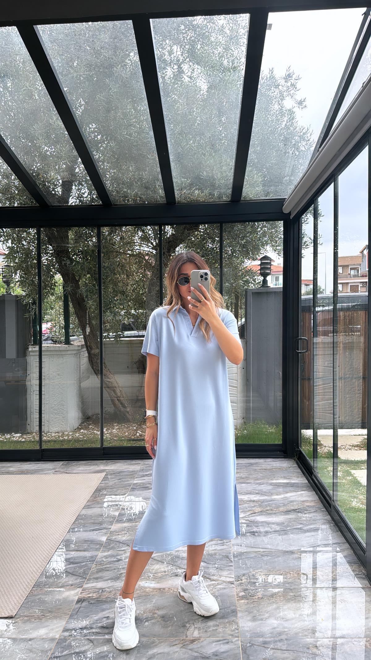Bebe Mavi Polo Yakalı Elbise