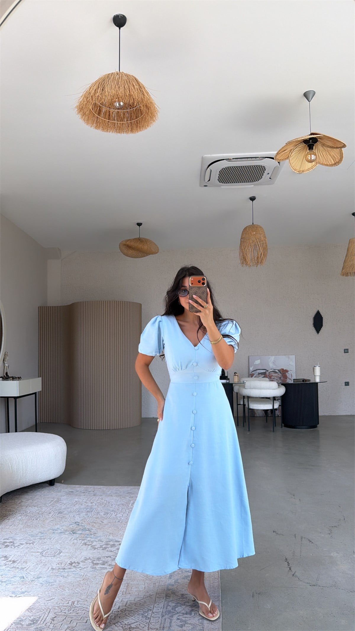 Bebe Mavi Romantik Düğmeli Elbise