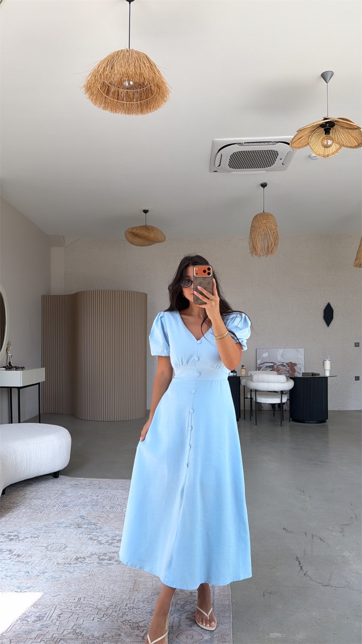 Bebe Mavi Romantik Düğmeli Elbise