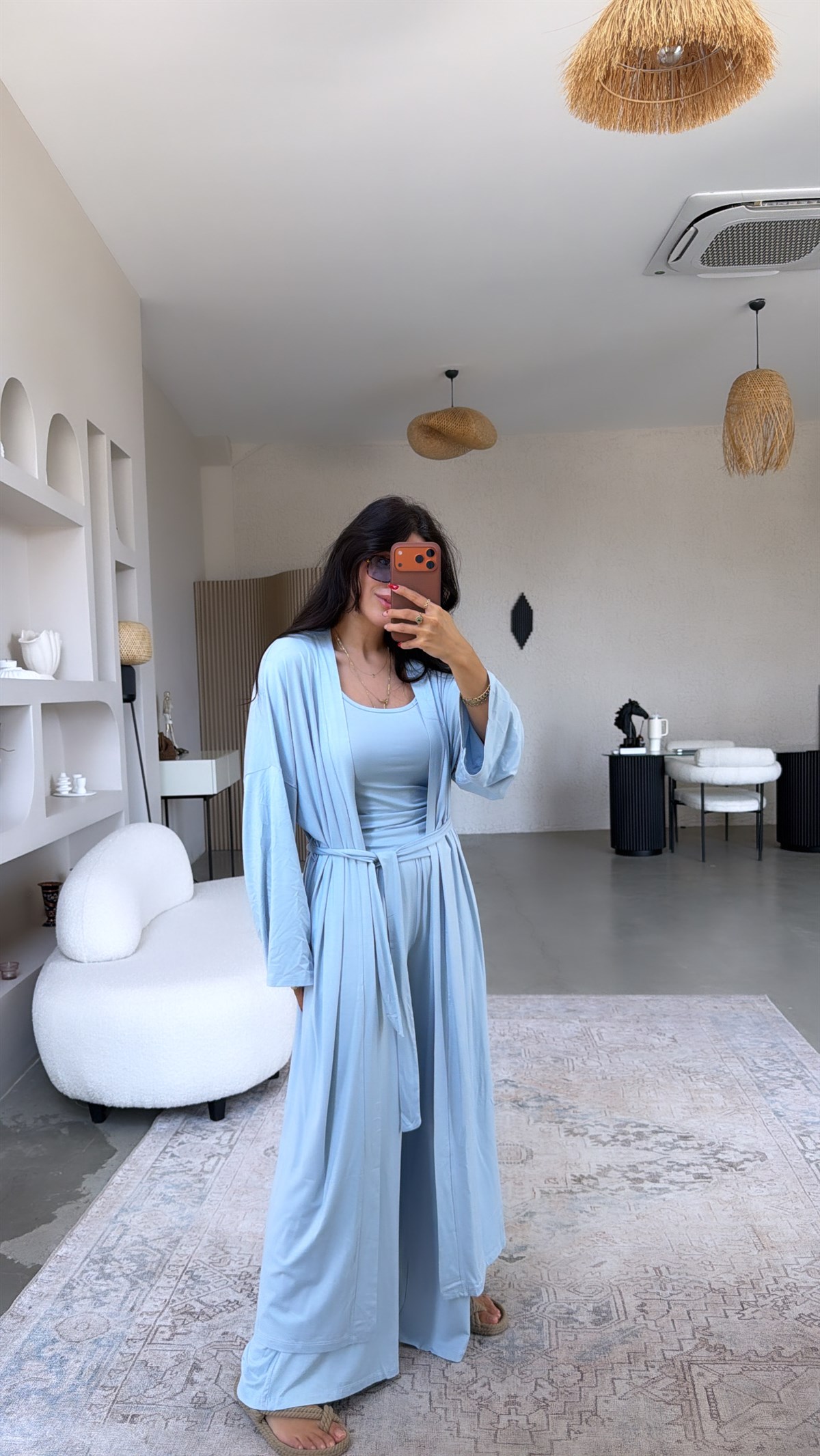 Bebe Mavi Uzun Viskon Less Kimono
