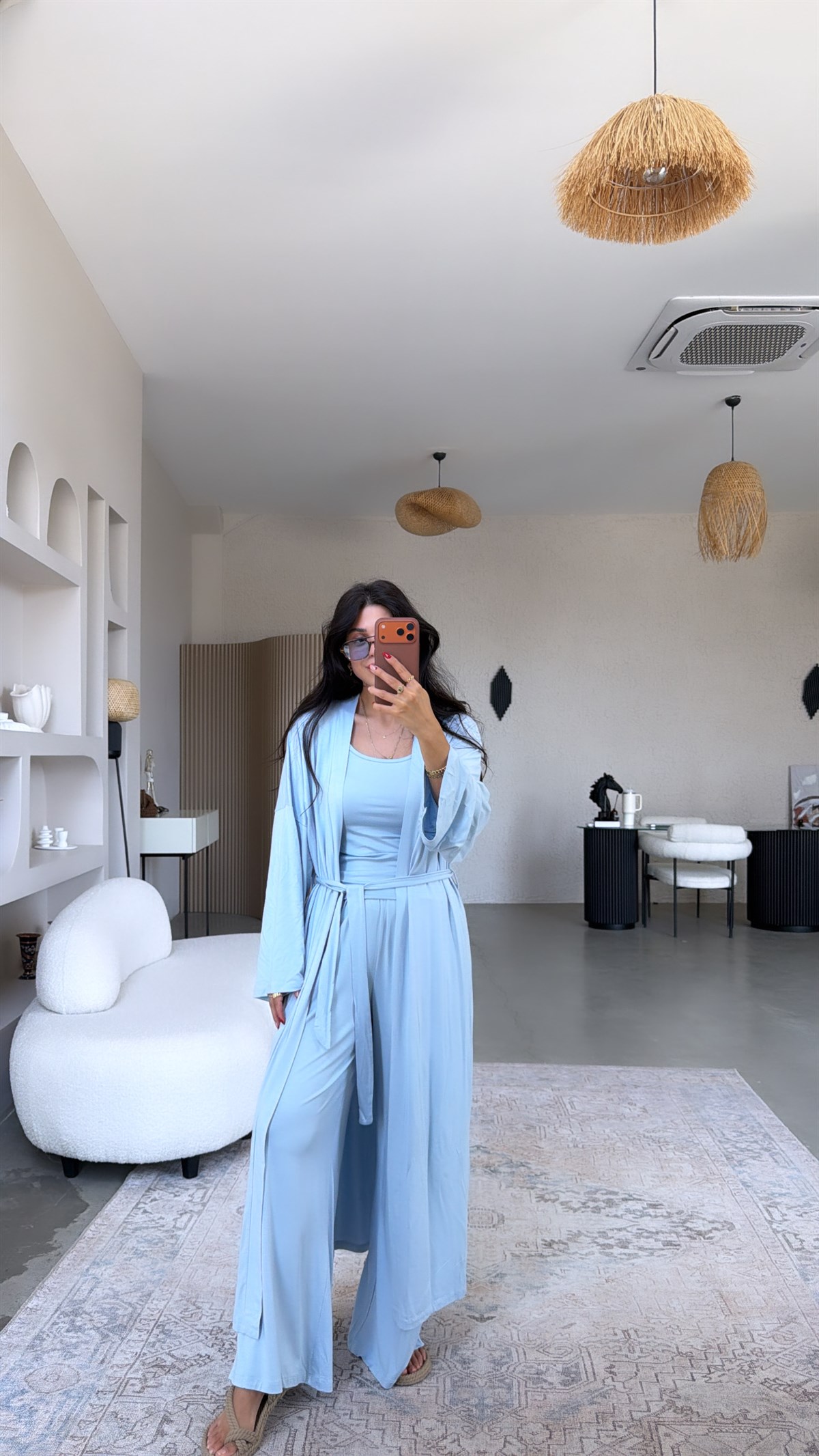 Bebe Mavi Uzun Viskon Less Kimono