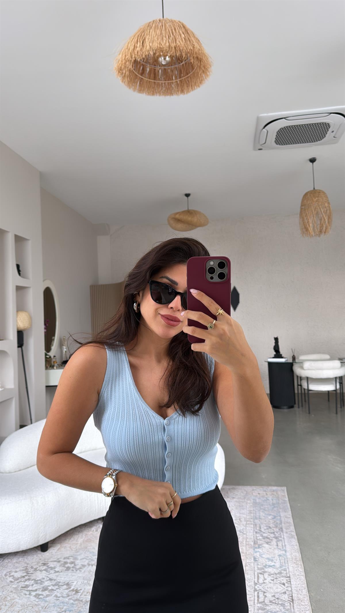 Bebe Mavi V Yaka Düğmeli Triko Atlet