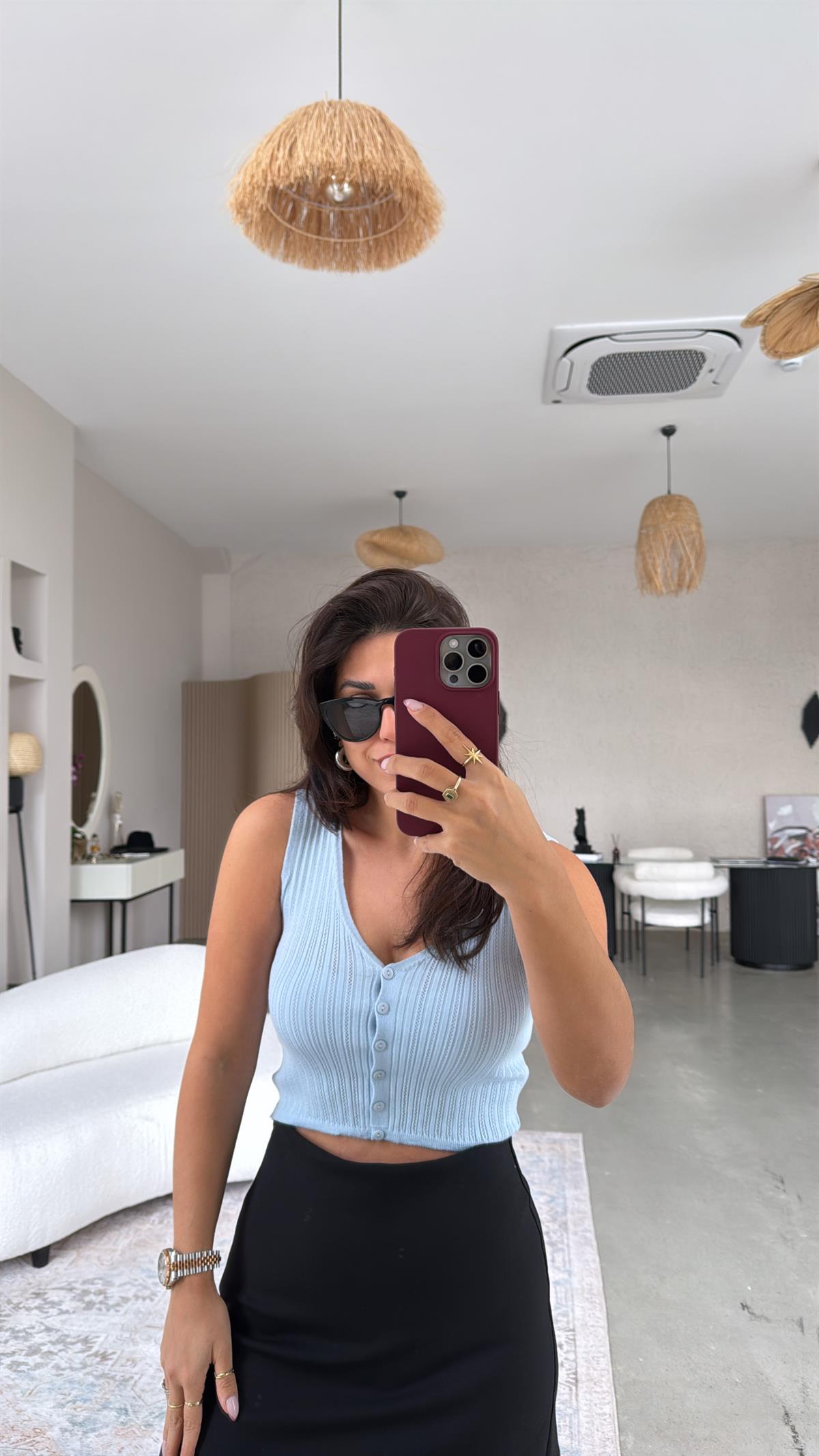 Bebe Mavi V Yaka Düğmeli Triko Atlet