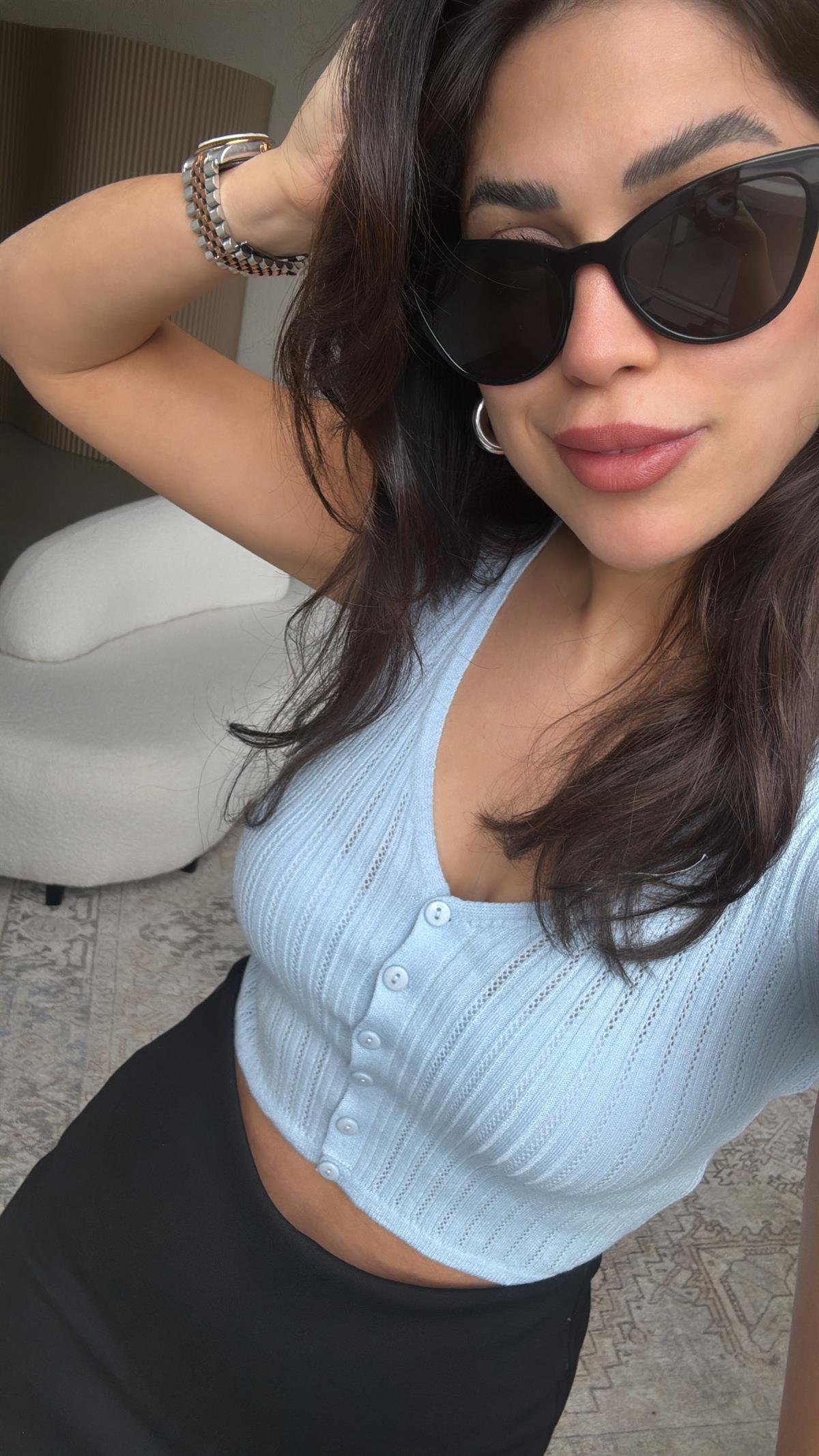 Bebe Mavi V Yaka Düğmeli Triko Atlet