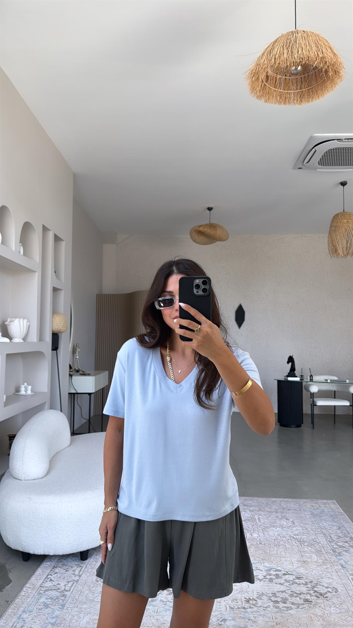 Bebe Mavi V Yaka Salaş Bluz