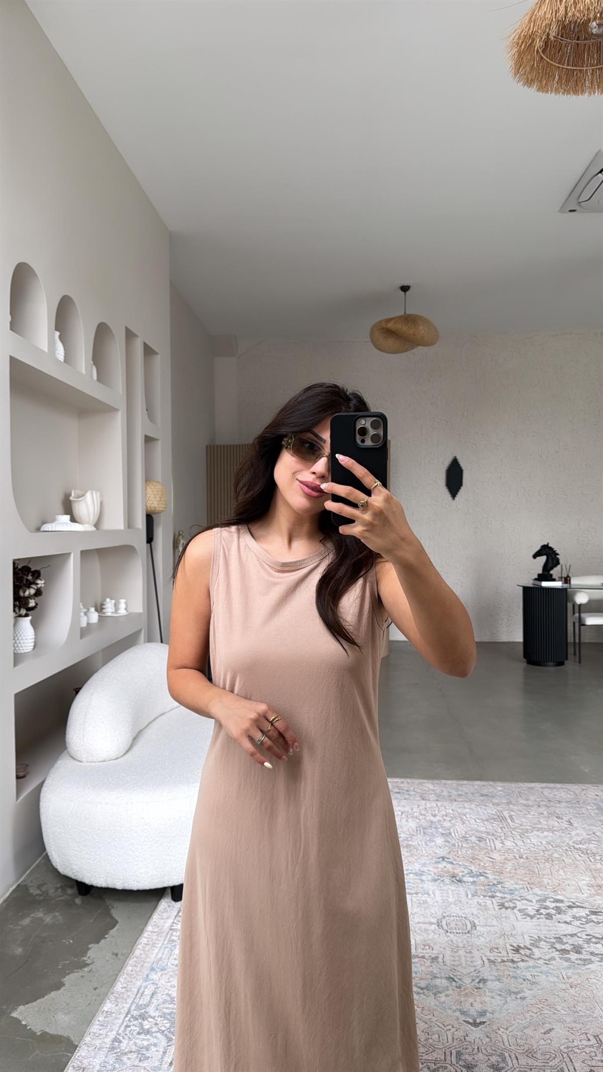 Bej Basic Midi Elbise